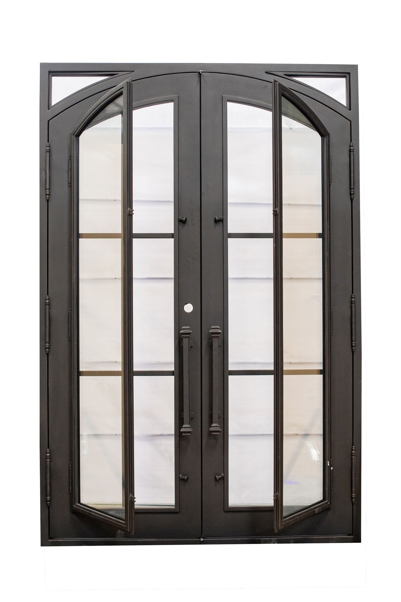 Covington Model Double Front Entry Iron Door With Tempered Low E Clear Glass Dark Bronze Finish - AAWAIZ IMPORTS