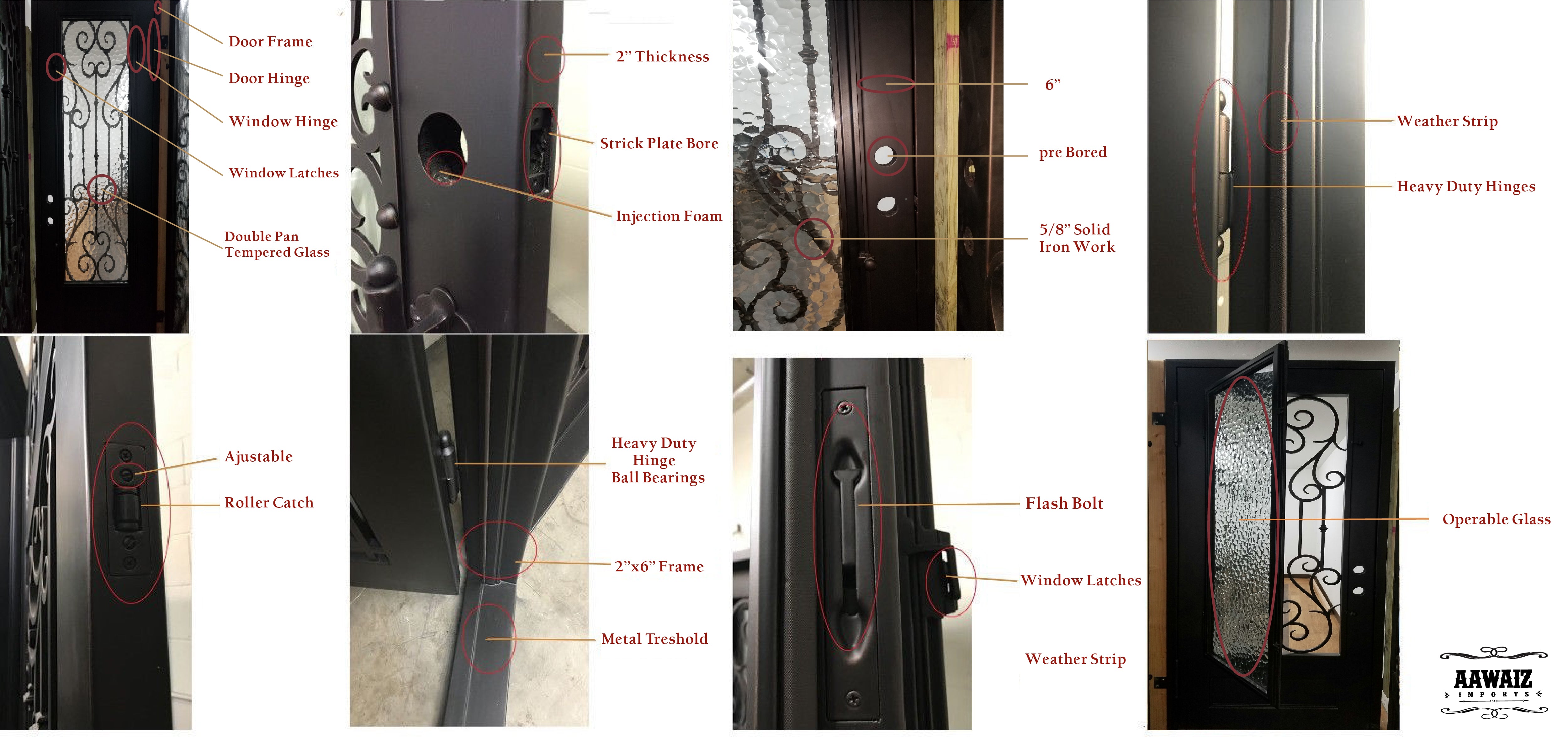 Hudson Model Double Front Entry Iron Door With Tempered Rain Glass Dark Bronze Finish - AAWAIZ IMPORTS