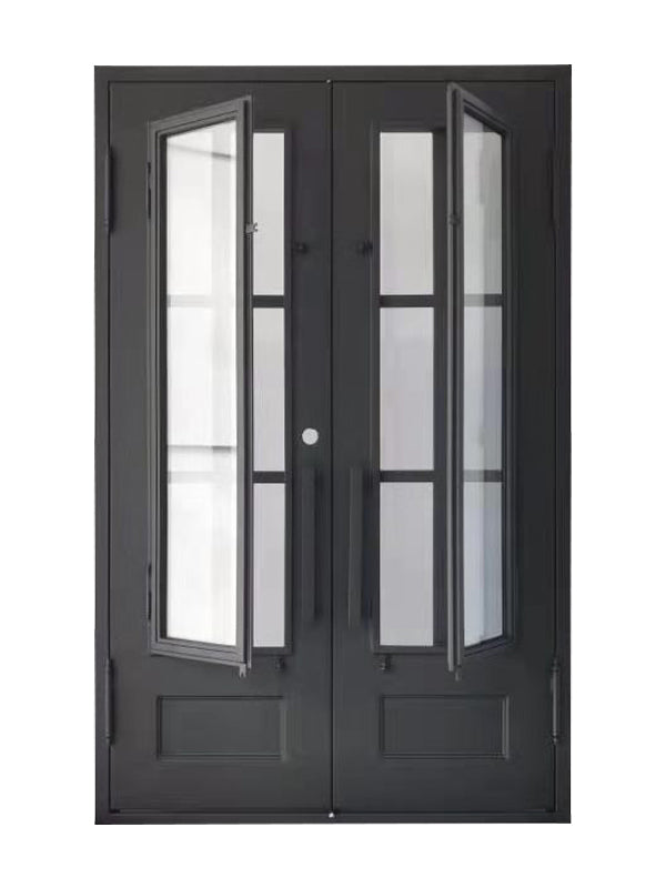 Boyd Model Double Front Entry Iron Door With Tempered Low E Clear Glass Matt Black Finish