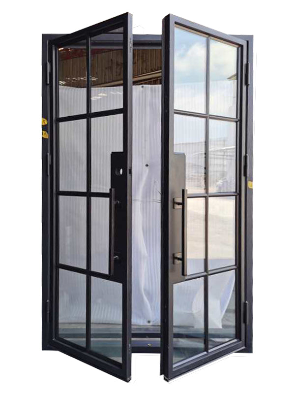 Bruceville Double Front Entry Iron Door With Tempered Low E Clear Glass Matt Black Finish - AAWAIZ IMPORTS