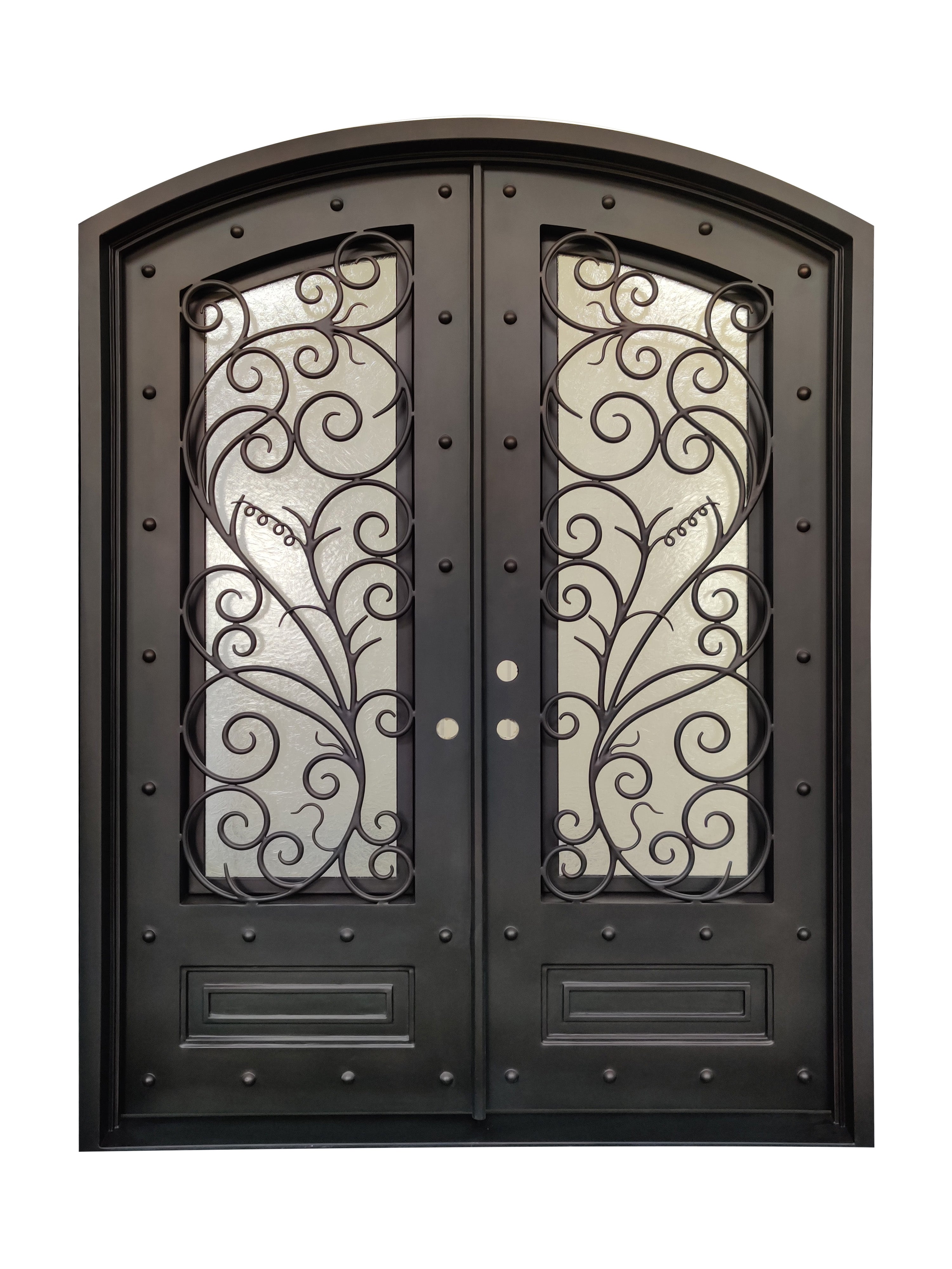 Crowley Model Double Front Entry Iron Door With Tempered Aqua Lite Glass Dark Bronze Finish - AAWAIZ IMPORTS