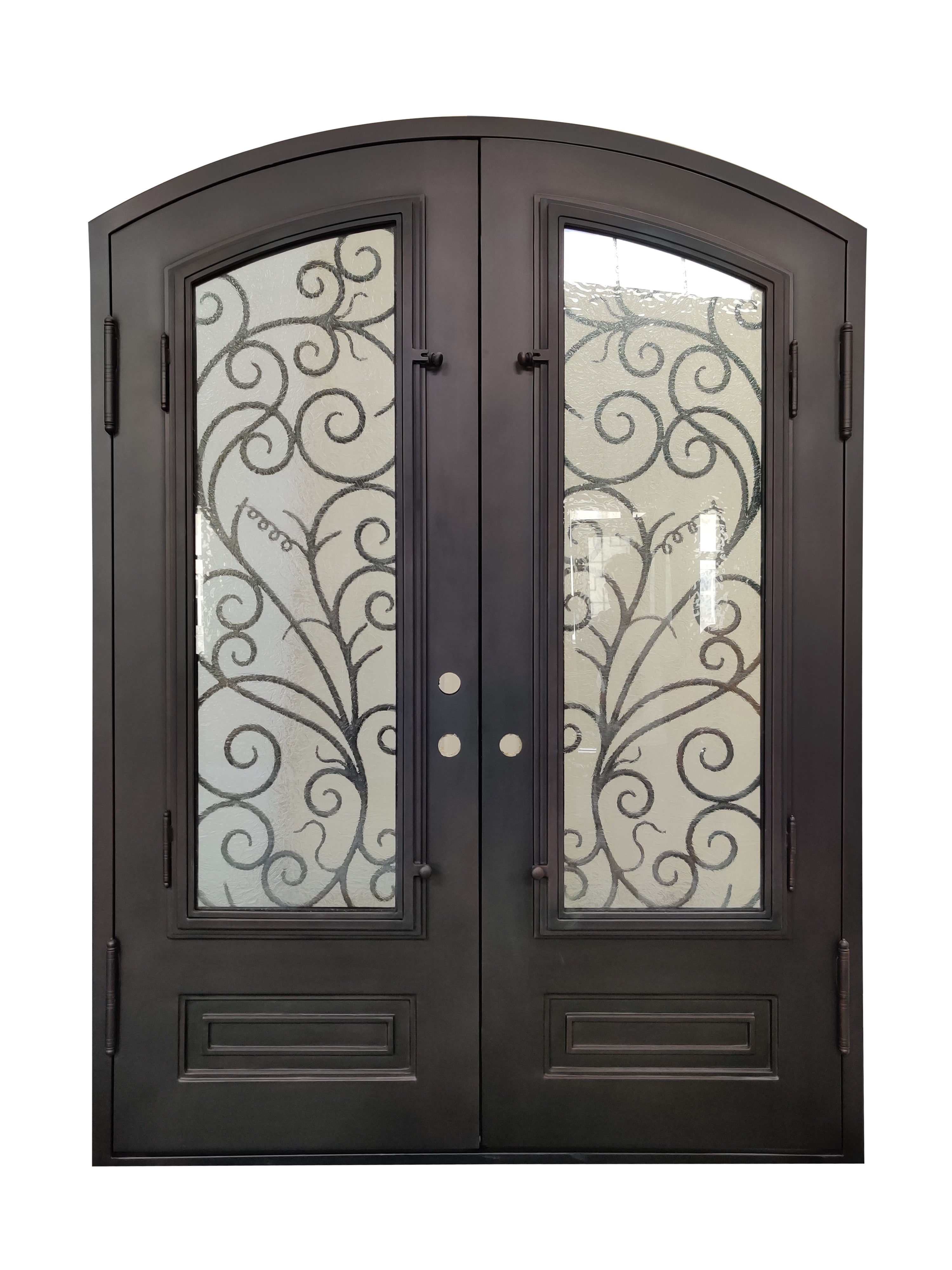 Crowley Model Double Front Entry Iron Door With Tempered Aqua Lite Glass Dark Bronze Finish - AAWAIZ IMPORTS