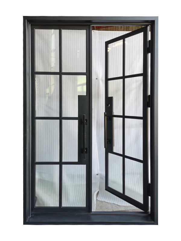 Bruceville Double Front Entry Iron Door With Tempered Low E Clear Glass Matt Black Finish - AAWAIZ IMPORTS