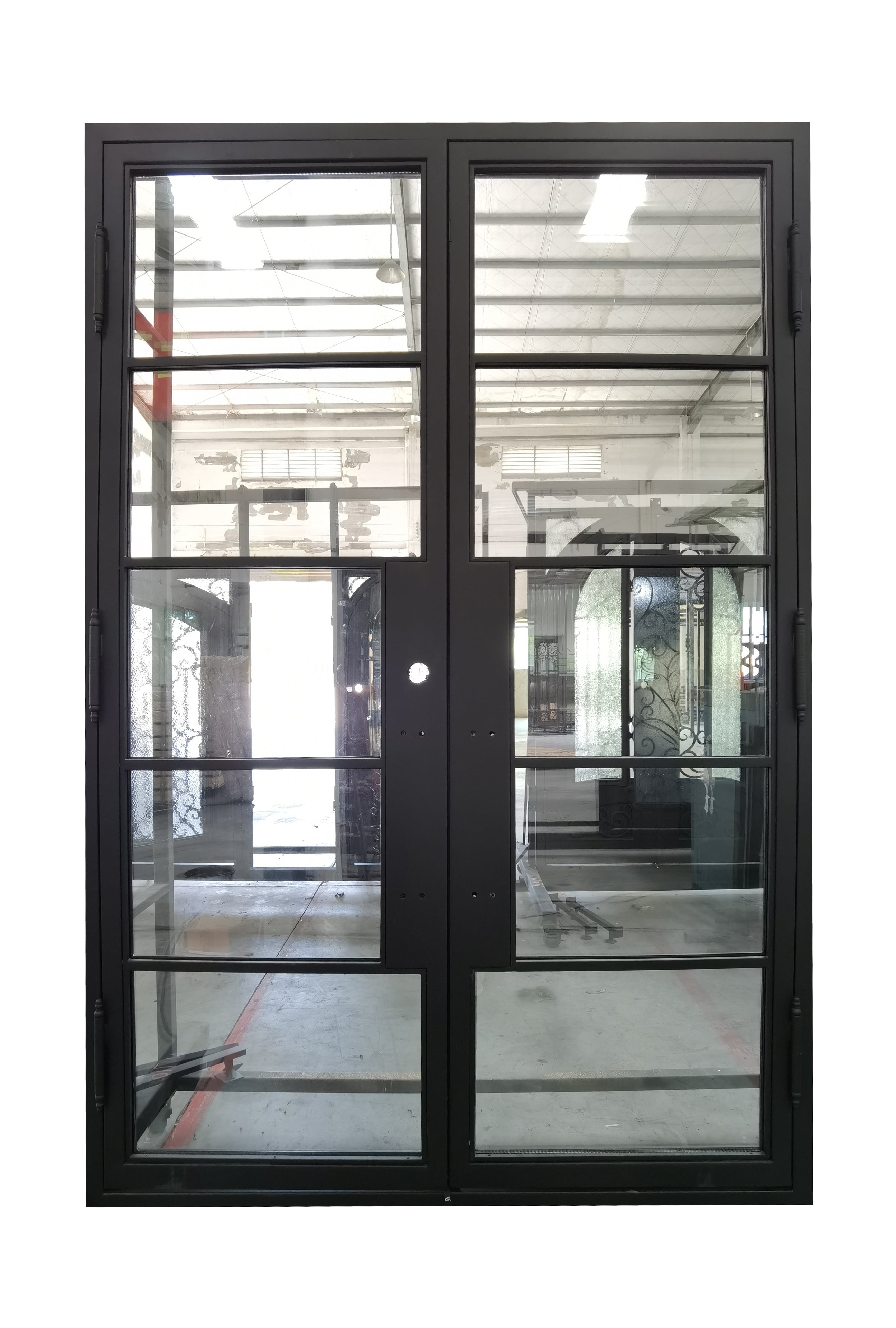 Frisco Model Double Front Entry Iron Door With Tempered Clear Low E Glass Matt Black Finish