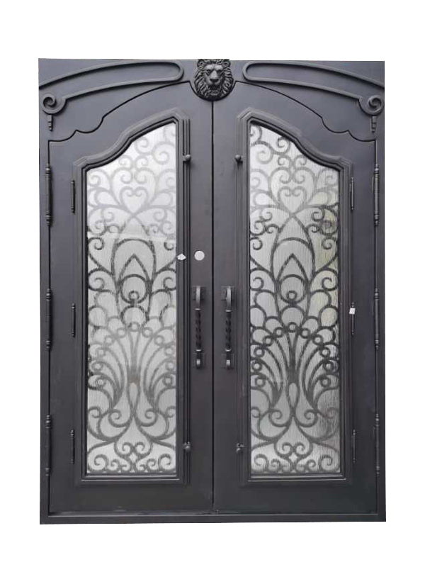 Parker Model Double Front Entry Iron Door With Tempered Rain Glass Dark Bronze Finish - AAWAIZ IMPORTS