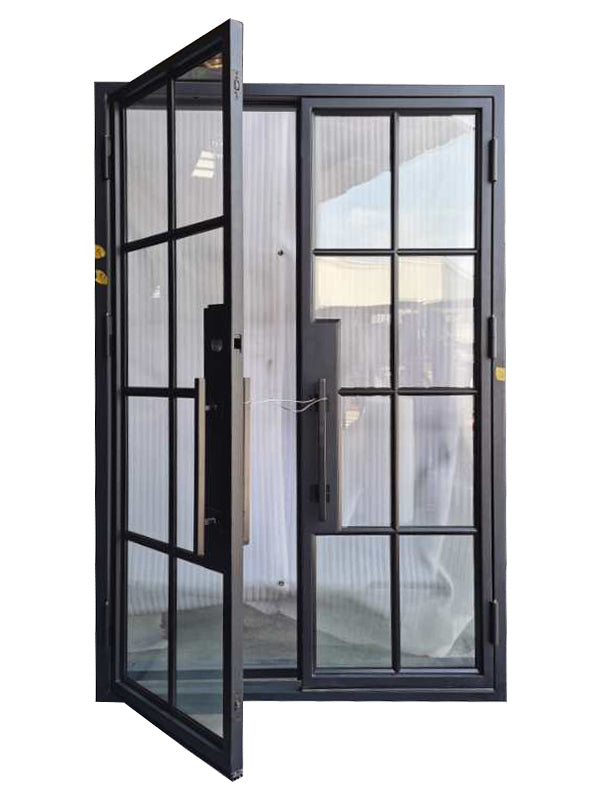 Bruceville Double Front Entry Iron Door With Tempered Low E Clear Glass Matt Black Finish - AAWAIZ IMPORTS