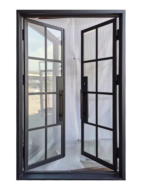 Bruceville Double Front Entry Iron Door With Tempered Low E Clear Glass Matt Black Finish - AAWAIZ IMPORTS