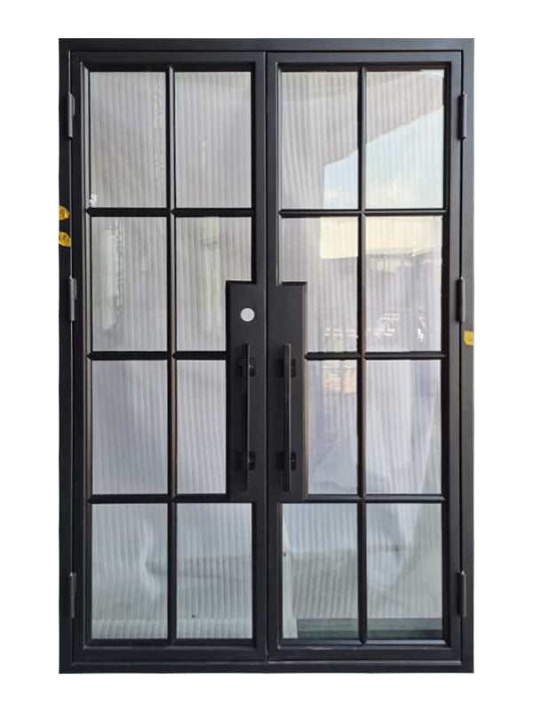 Bruceville Double Front Entry Iron Door With Tempered Low E Clear Glass Matt Black Finish - AAWAIZ IMPORTS