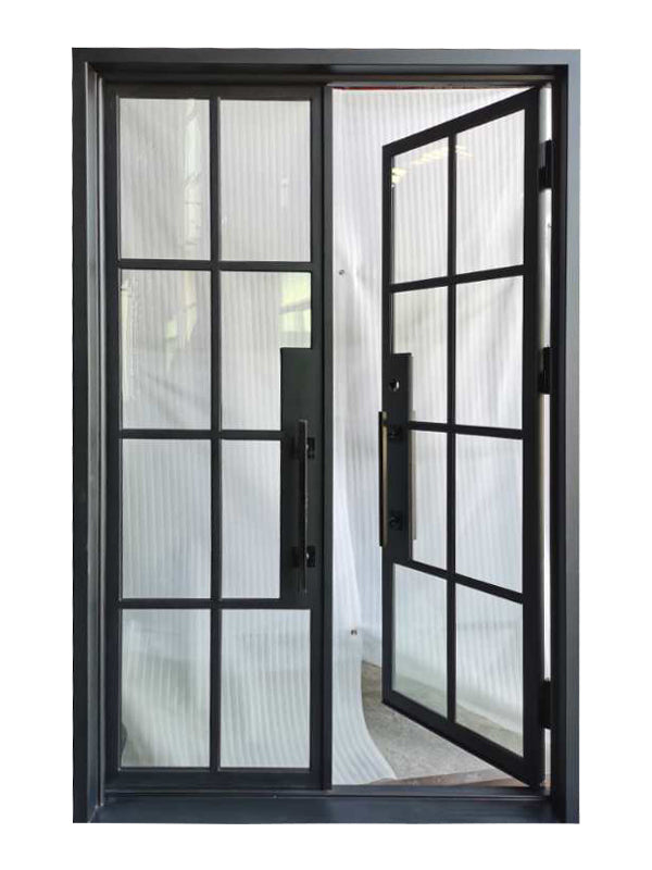 Bruceville Double Front Entry Iron Door With Tempered Low E Clear Glass Matt Black Finish - AAWAIZ IMPORTS