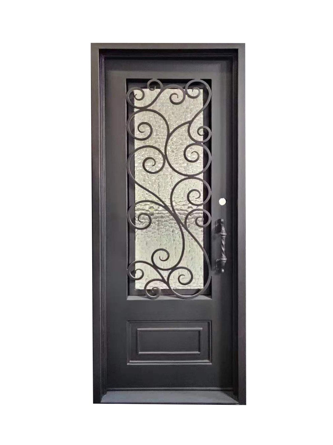 Abbott Model Pre Hung Single Front Entry Wrought Iron Door With Water Cube Glass