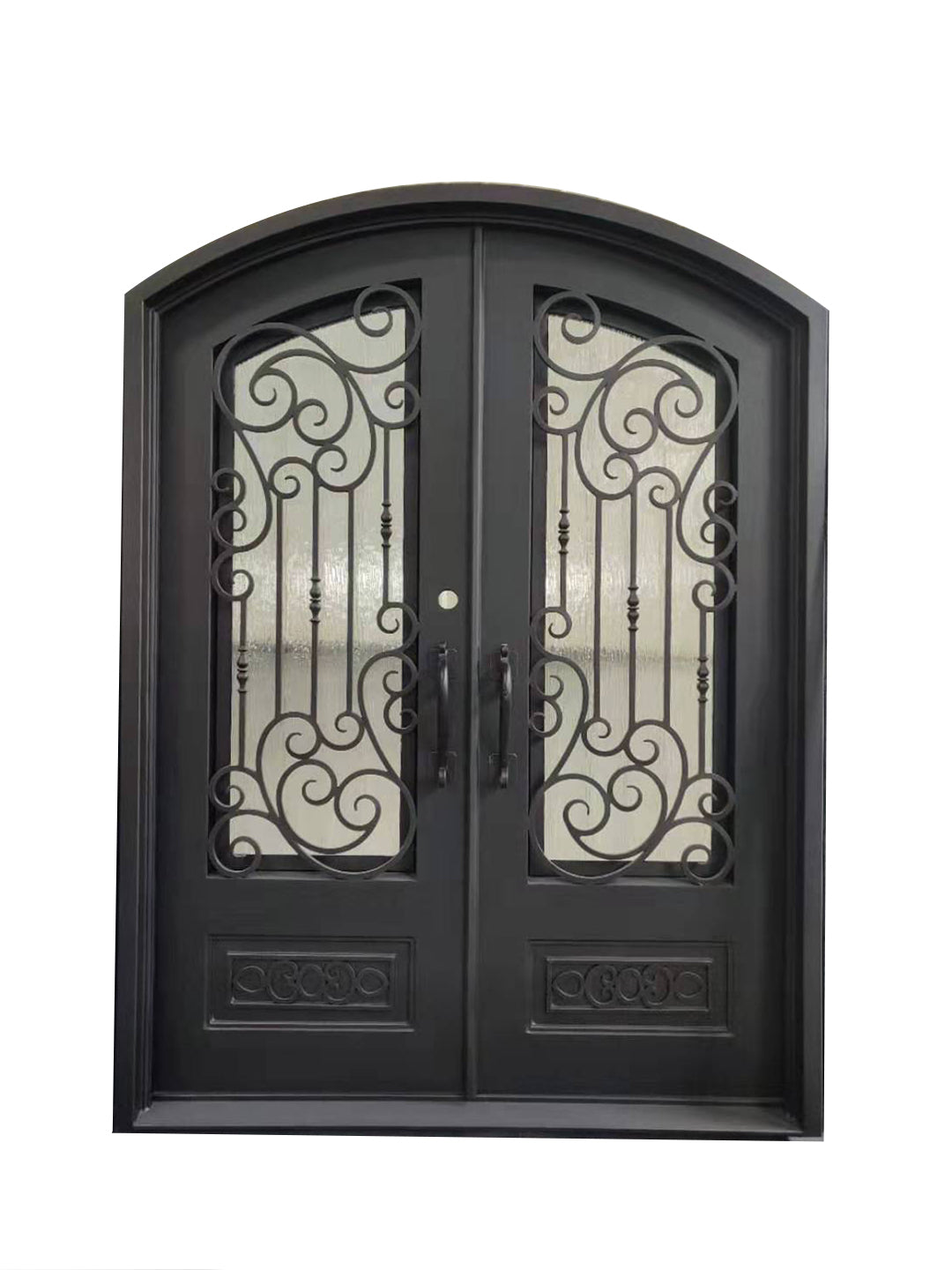 Alvarado Model Double Front Entry Iron Door With Tempered Rain Glass Dark Bronze Finish - AAWAIZ IMPORTS