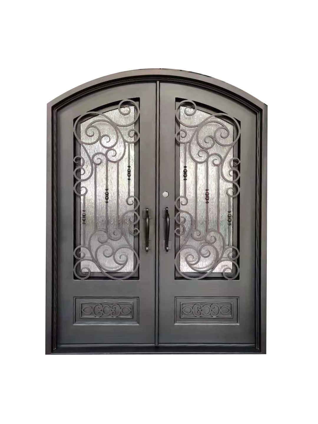 Alvarado Model Double Front Entry Iron Door With Tempered Rain Glass Dark Bronze Finish - AAWAIZ IMPORTS