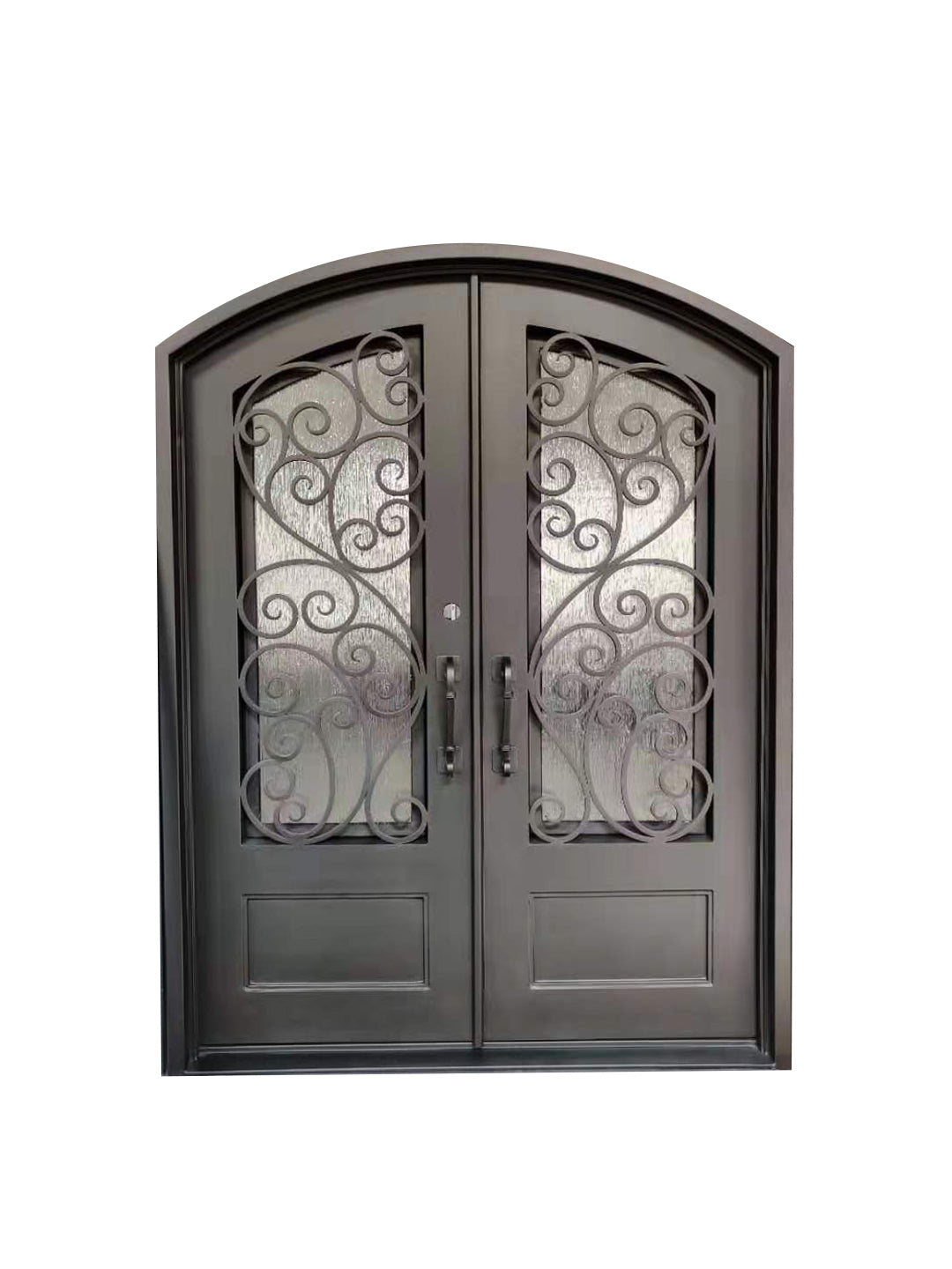 Amarillo Model Double Front Entry Iron Door With Tempered Rain Glass Dark Bronze Finish - AAWAIZ IMPORTS