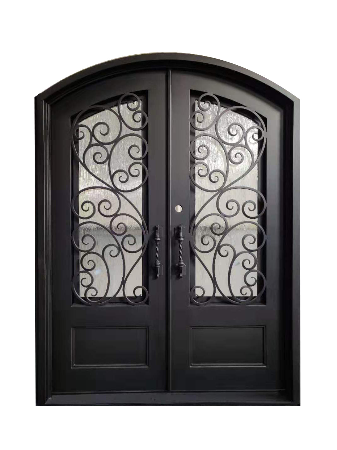 Amarillo Model Double Front Entry Iron Door With Tempered Rain Glass Dark Bronze Finish - AAWAIZ IMPORTS