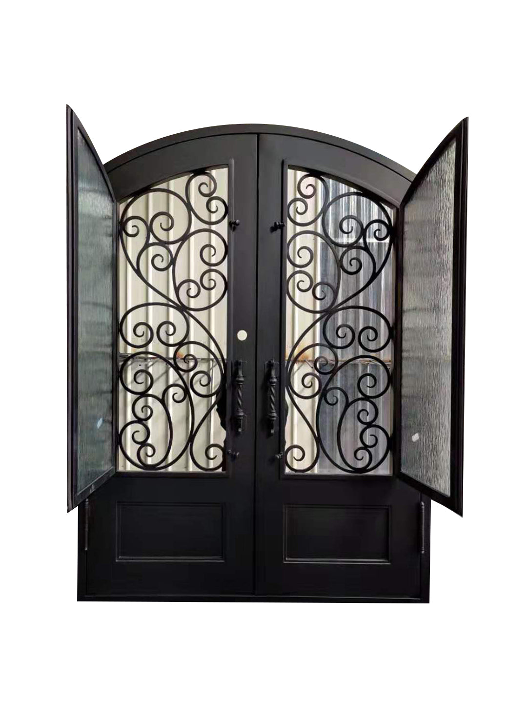 Amarillo Model Double Front Entry Iron Door With Tempered Rain Glass Dark Bronze Finish - AAWAIZ IMPORTS