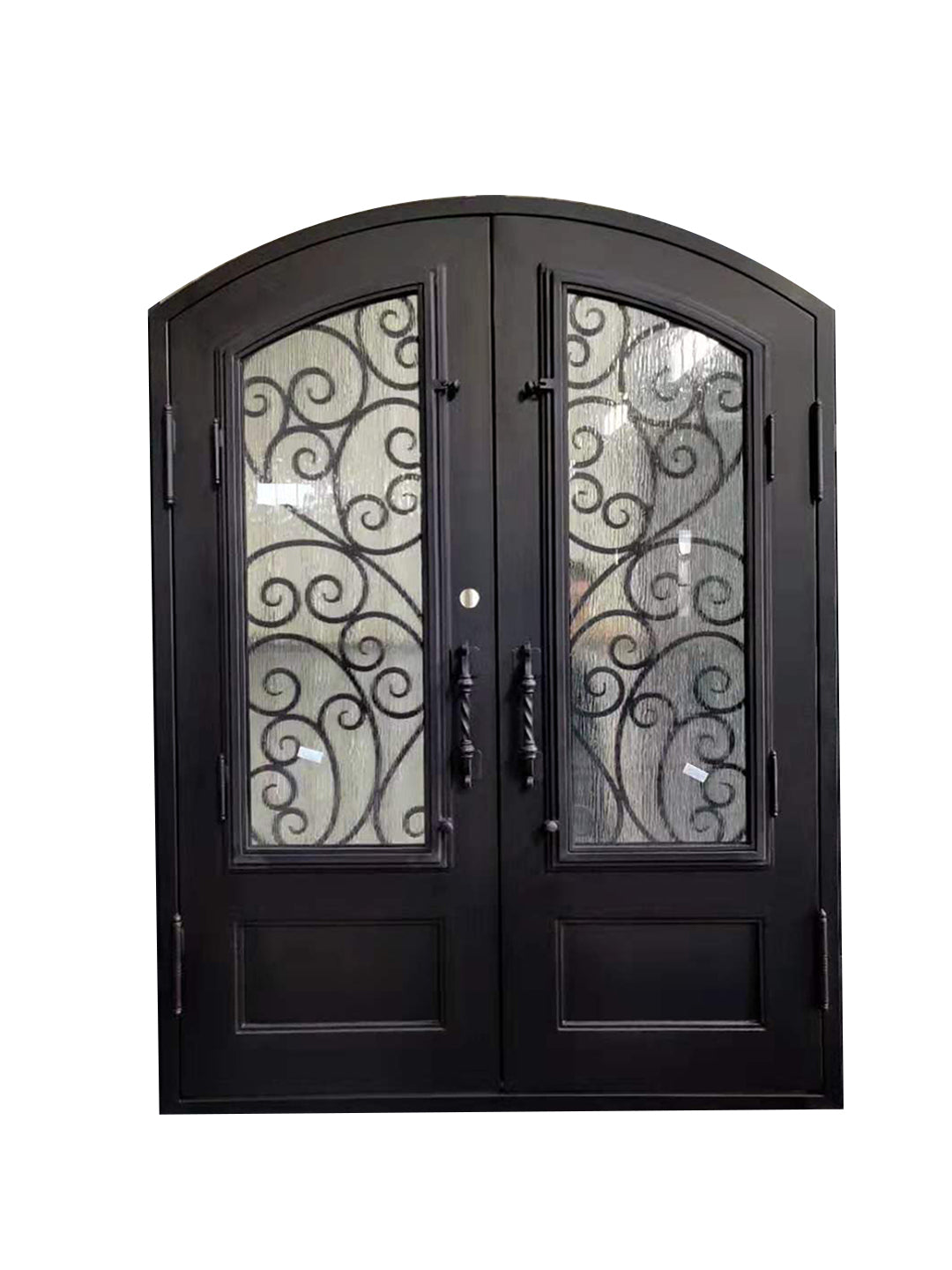 Amarillo Model Double Front Entry Iron Door With Tempered Rain Glass Dark Bronze Finish - AAWAIZ IMPORTS