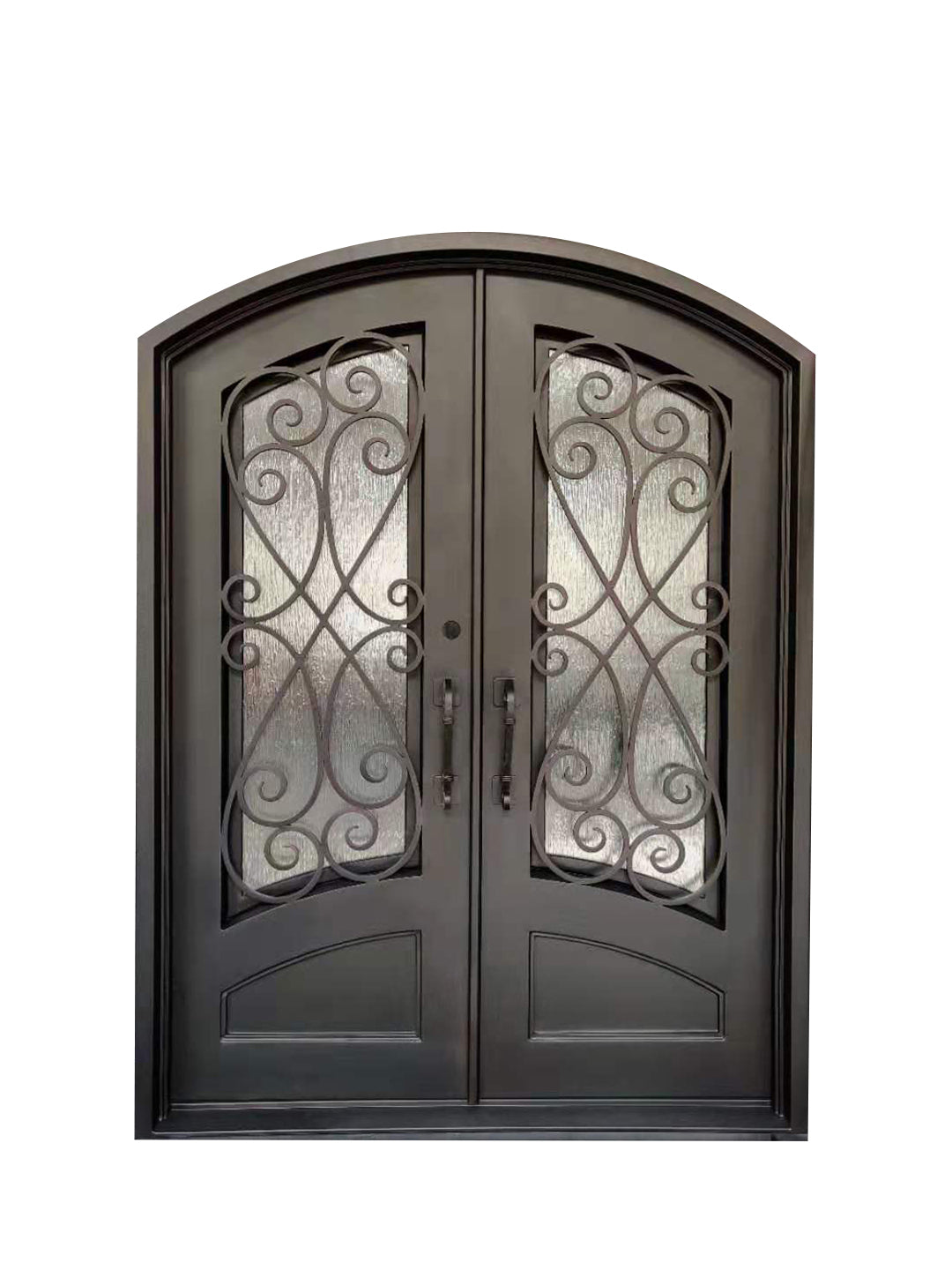 Azle Model Double Front Entry Iron Door With Tempered Rain Glass Dark Bronze Finish - AAWAIZ IMPORTS