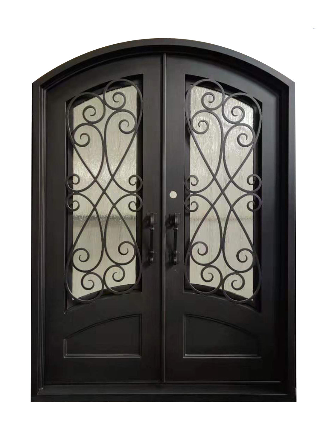 Azle Model Double Front Entry Iron Door With Tempered Rain Glass Dark Bronze Finish - AAWAIZ IMPORTS