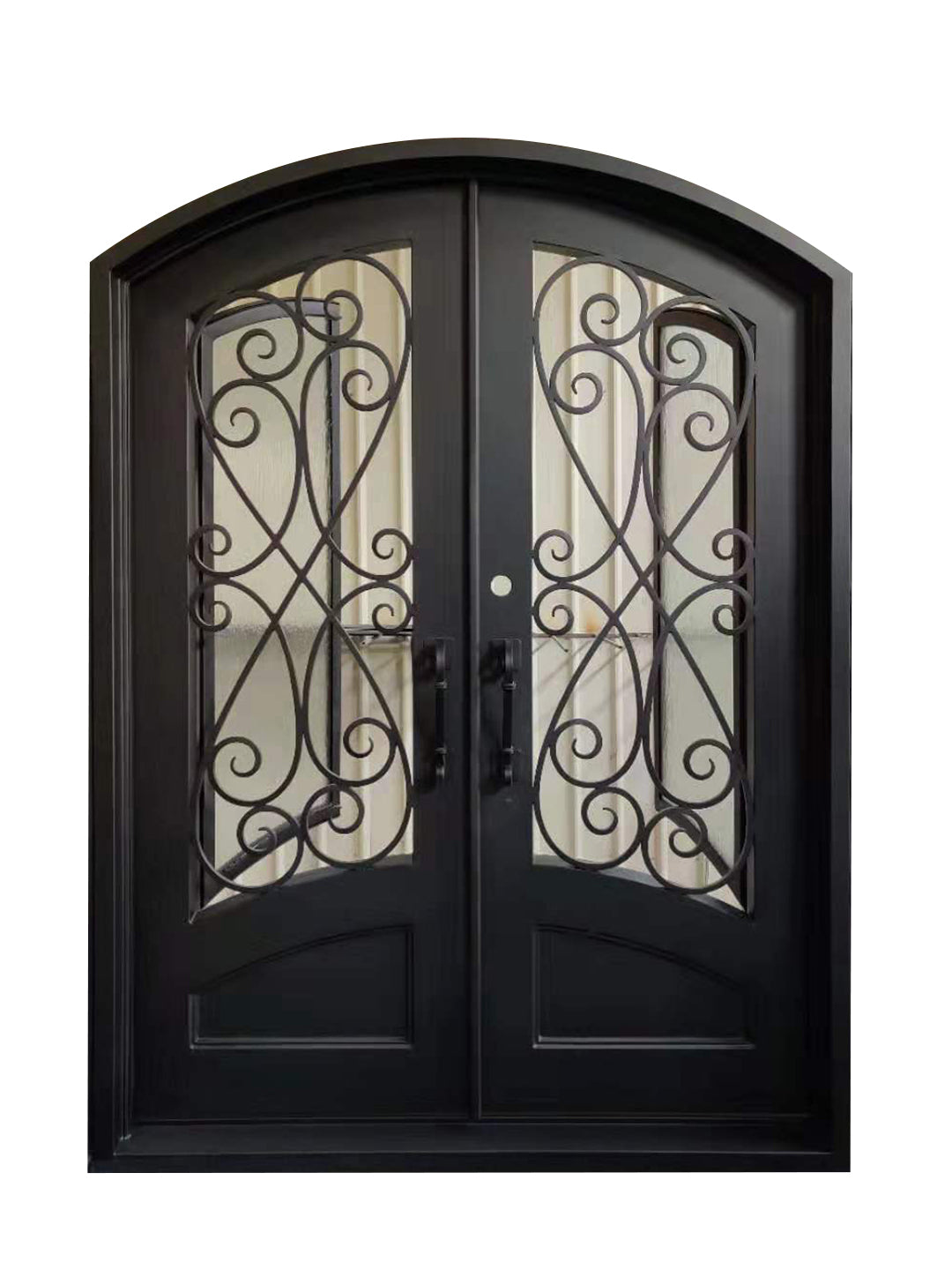 Azle Model Double Front Entry Iron Door With Tempered Rain Glass Dark Bronze Finish - AAWAIZ IMPORTS