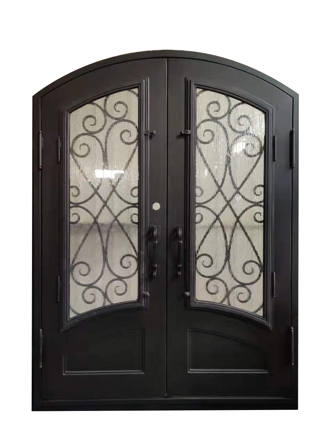 Azle Model Double Front Entry Iron Door With Tempered Rain Glass Dark Bronze Finish - AAWAIZ IMPORTS