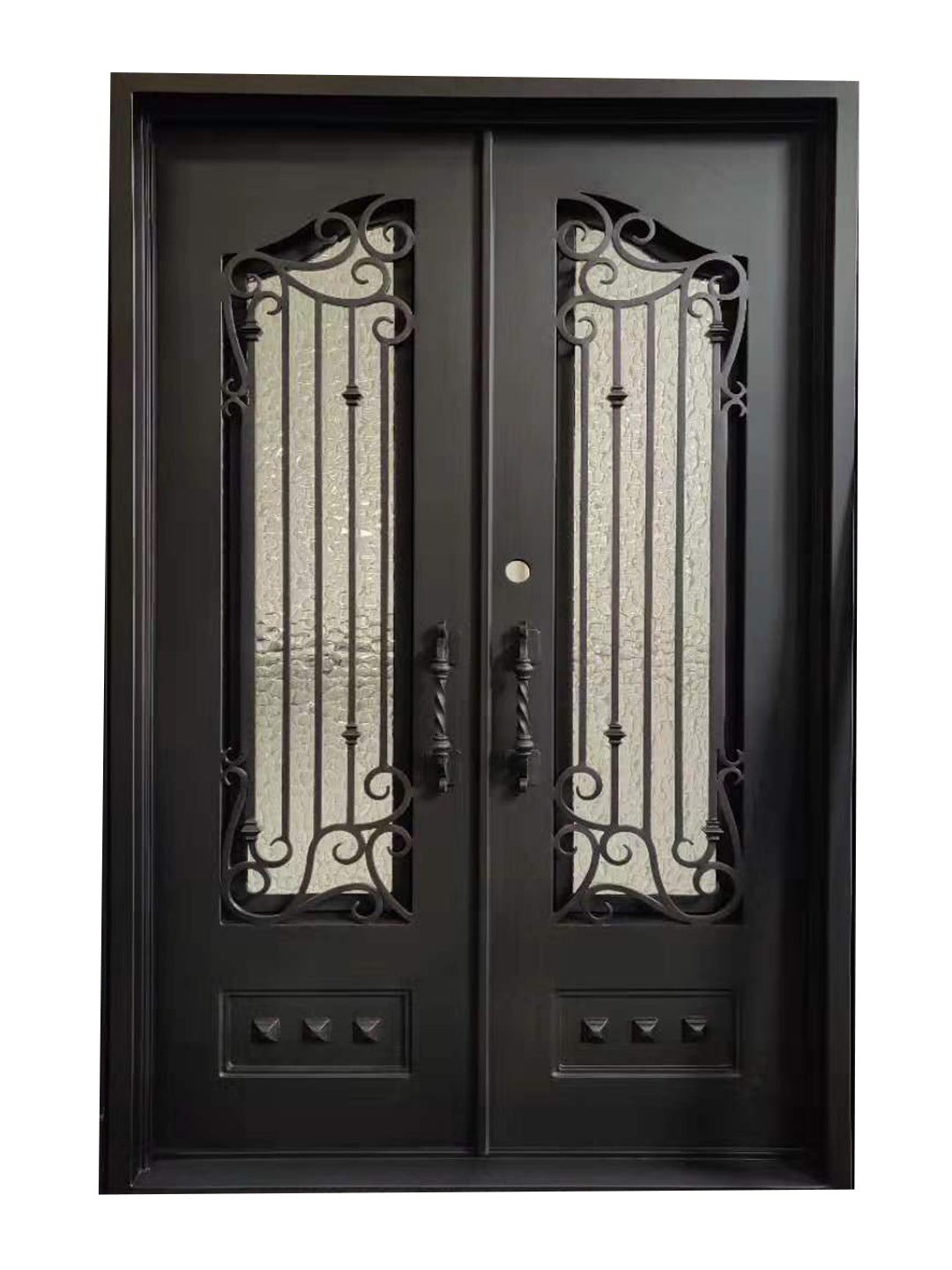 Bailey Model Double Front Entry Iron Door With Tempered Water Cube Glass Dark Bronze Finish - AAWAIZ IMPORTS