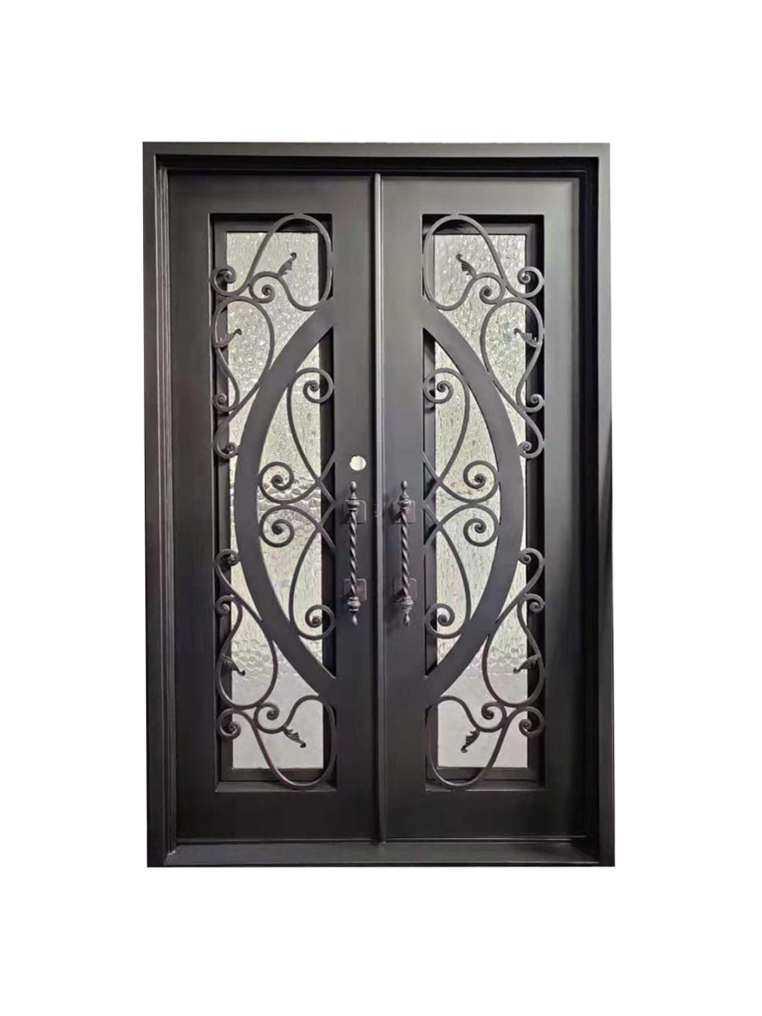 Barry Model Double Front Entry Iron Door With Tempered Water Cube Glass Dark Bronze Finish - AAWAIZ IMPORTS