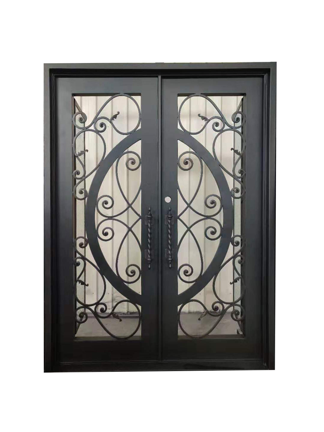 Barry Model Double Front Entry Iron Door With Tempered Water Cube Glass Dark Bronze Finish - AAWAIZ IMPORTS