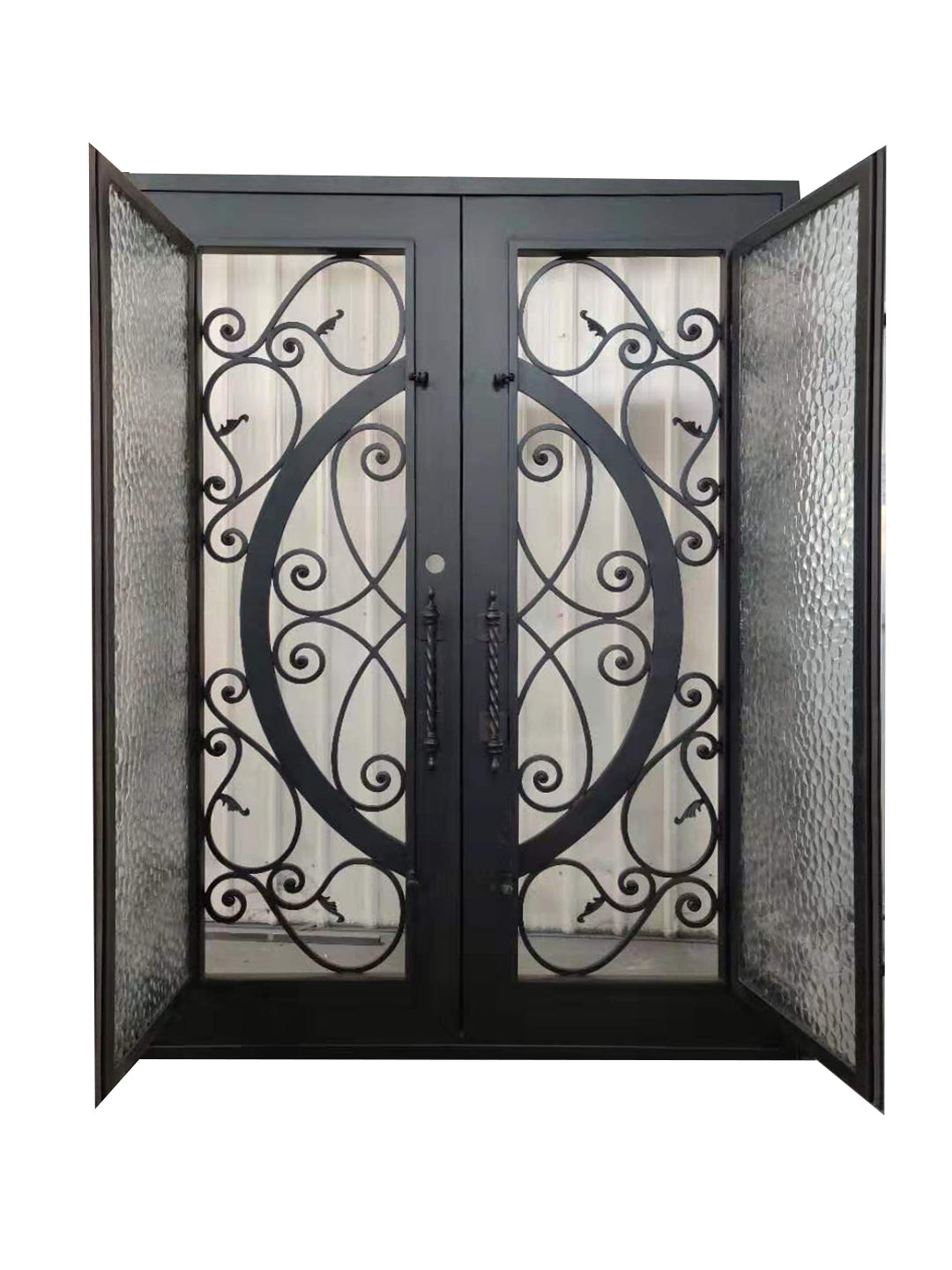 Barry Model Double Front Entry Iron Door With Tempered Water Cube Glass Dark Bronze Finish - AAWAIZ IMPORTS