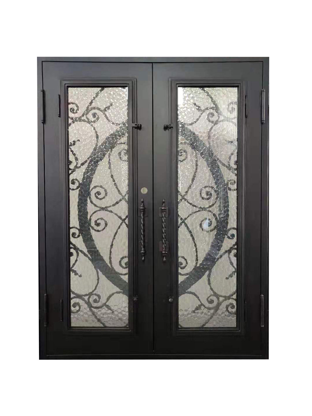 Barry Model Double Front Entry Iron Door With Tempered Water Cube Glass Dark Bronze Finish - AAWAIZ IMPORTS