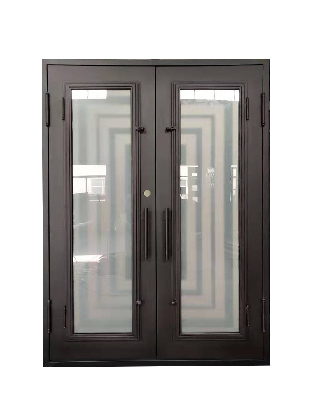 Bellaire Model Double Front Entry Iron Door With Tempered Frosted Glass - AAWAIZ IMPORTS