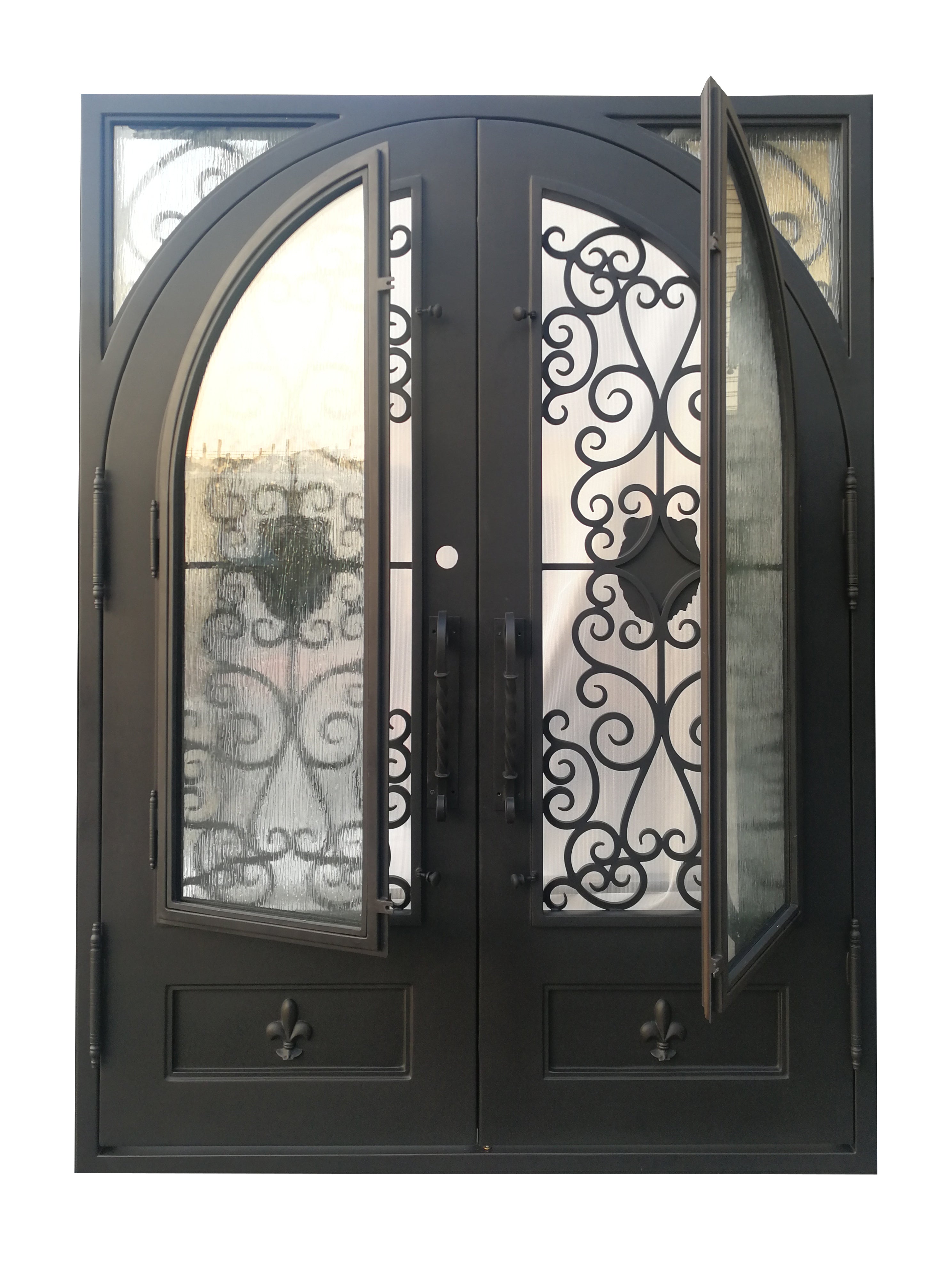 Coppell Model Double Front Entry Iron Door With Tempered Rain Glass Dark Bronze Finish - AAWAIZ IMPORTS