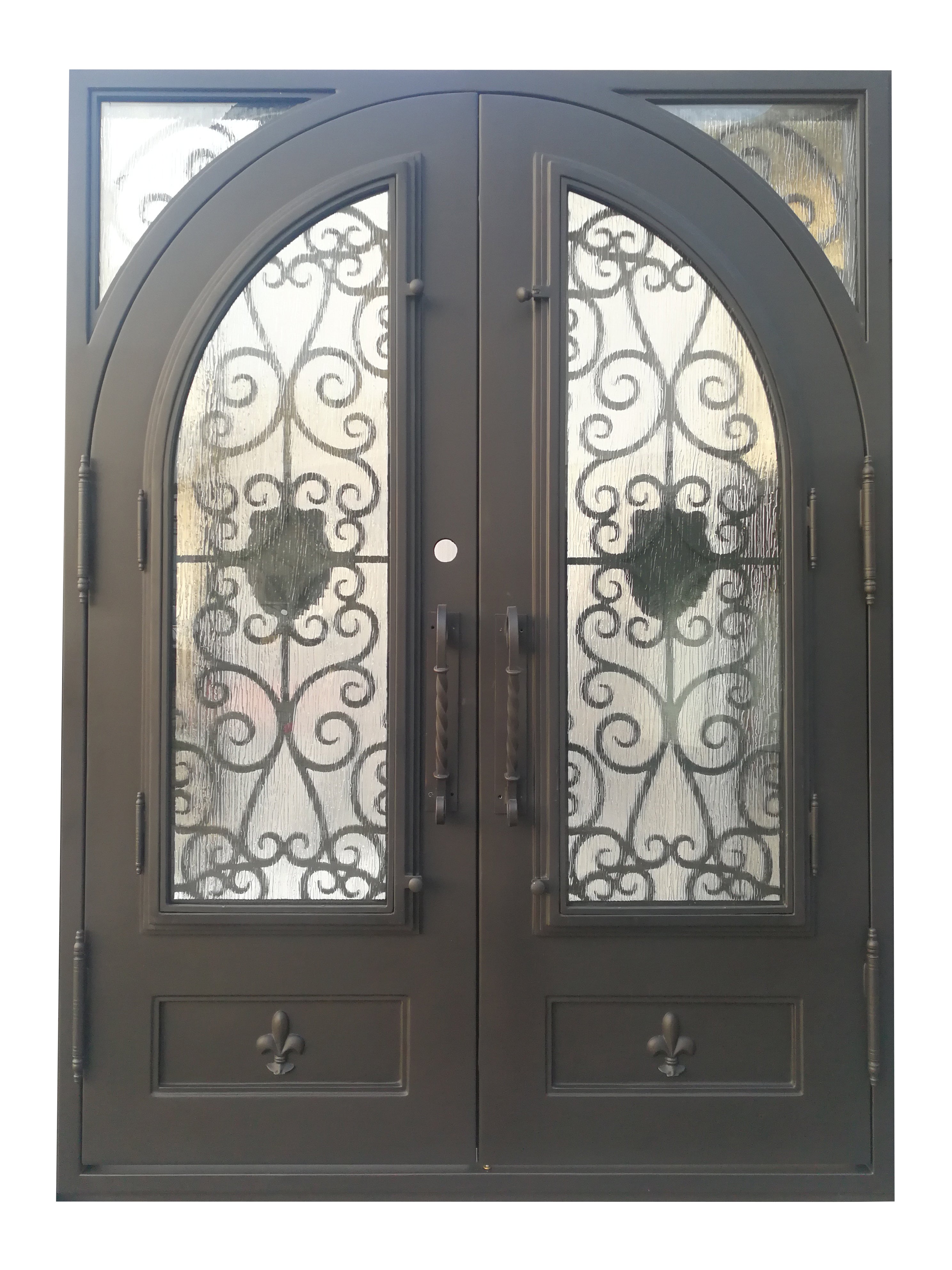 Coppell Model Double Front Entry Iron Door With Tempered Rain Glass Dark Bronze Finish - AAWAIZ IMPORTS