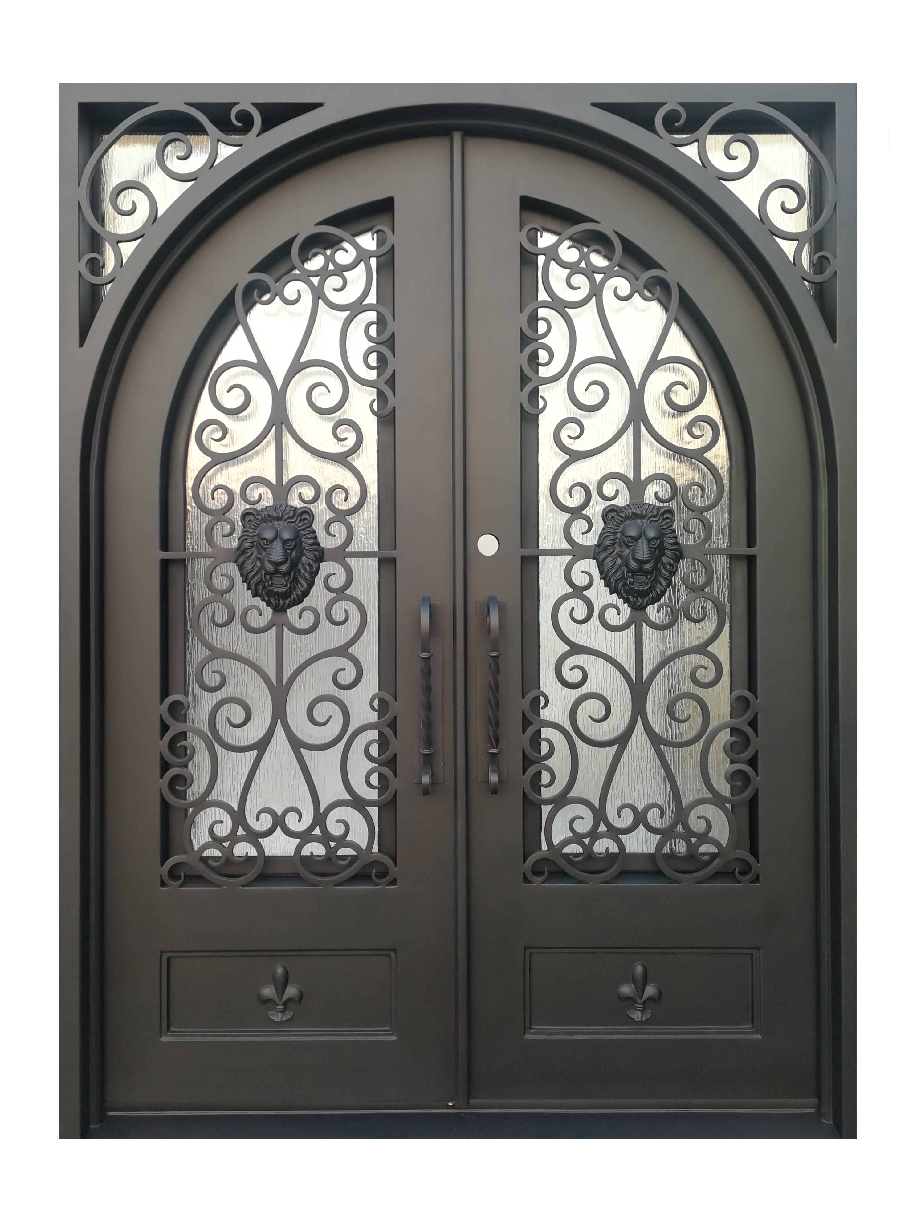 Coppell Model Double Front Entry Iron Door With Tempered Rain Glass Dark Bronze Finish - AAWAIZ IMPORTS
