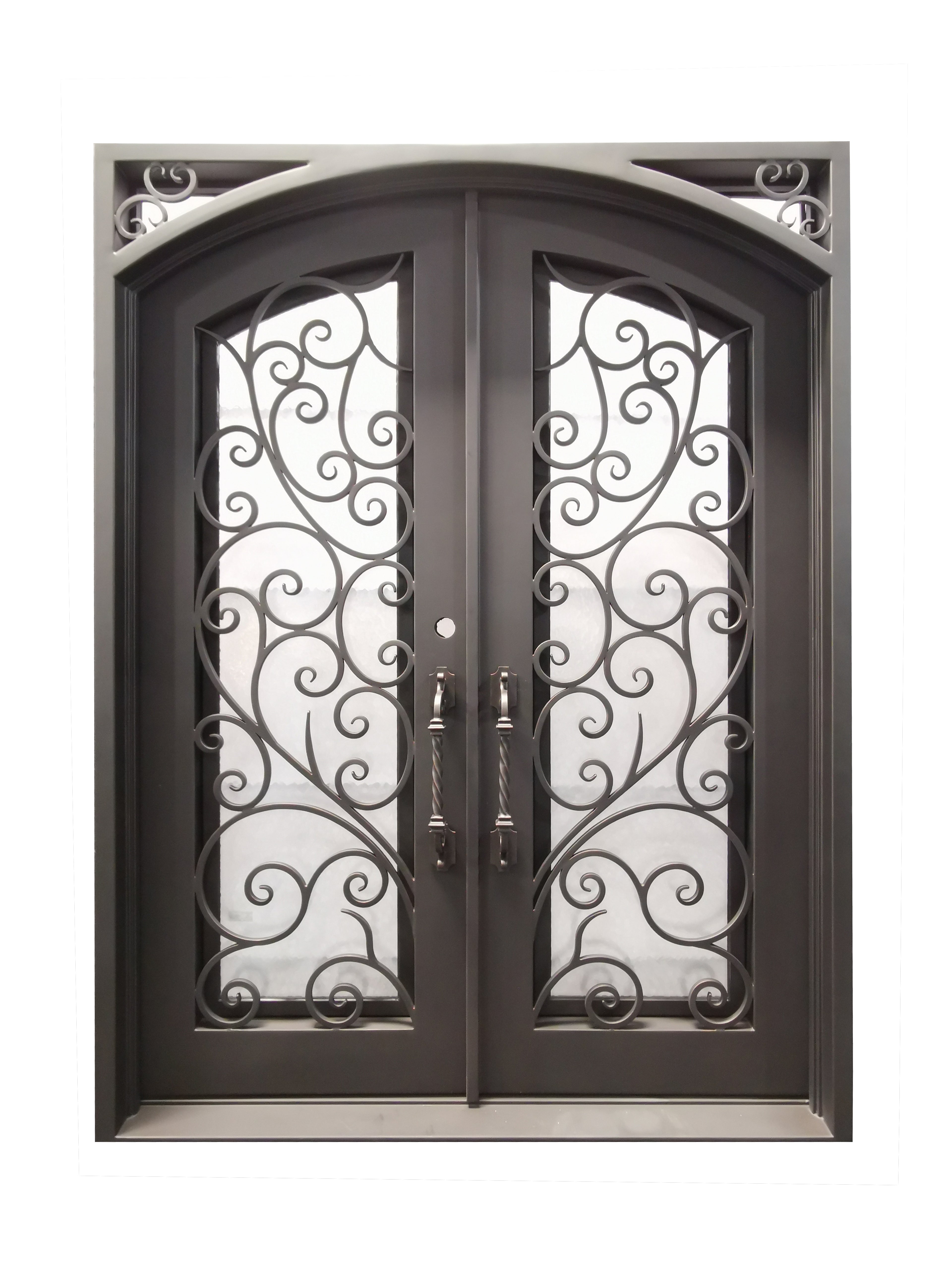 Carthage Model Double Front Entry Iron Door With Tempered Aqua Lite Glass Dark Bronze Finish - AAWAIZ IMPORTS