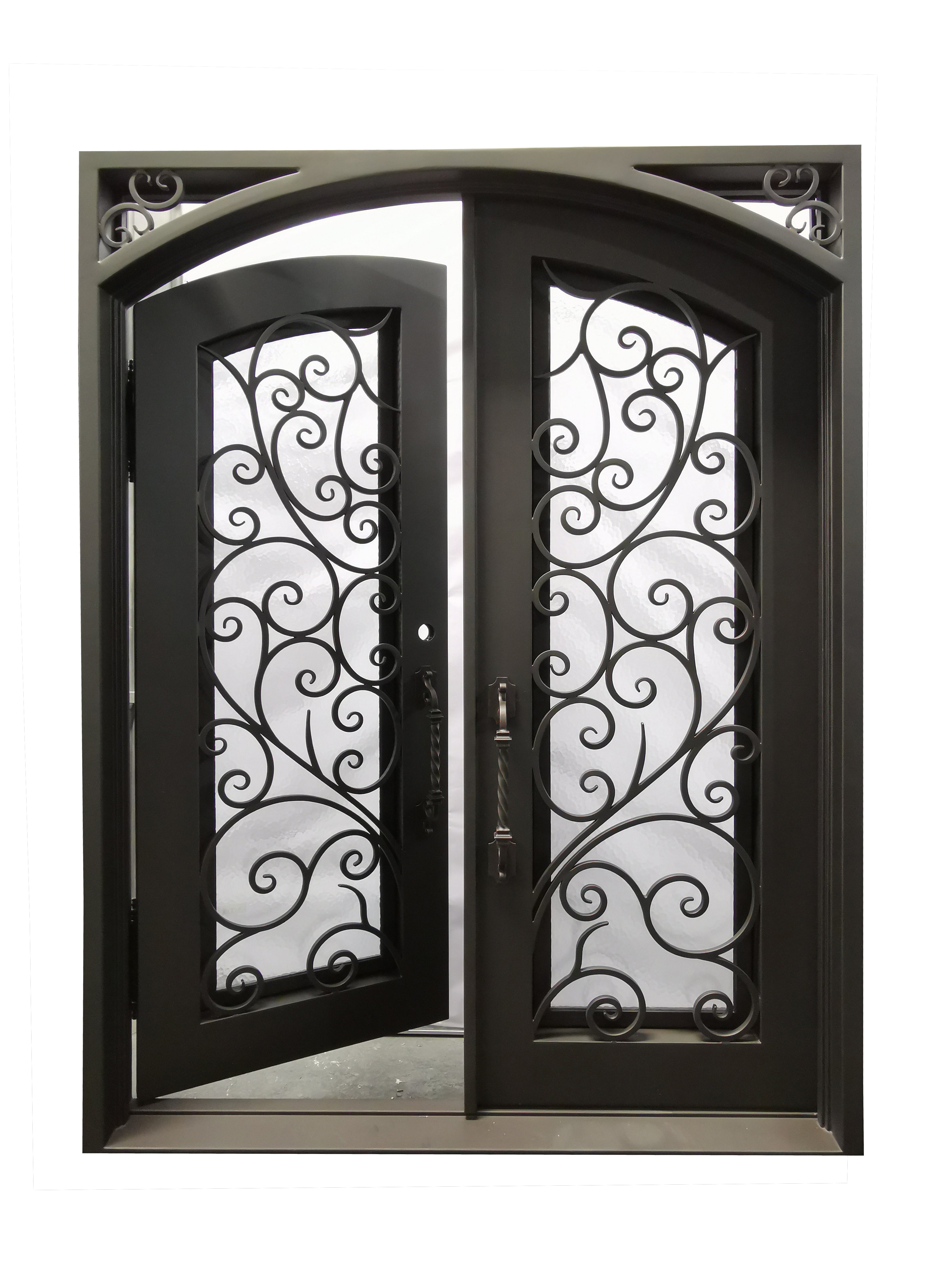 Carthage Model Double Front Entry Iron Door With Tempered Aqua Lite Glass Dark Bronze Finish - AAWAIZ IMPORTS