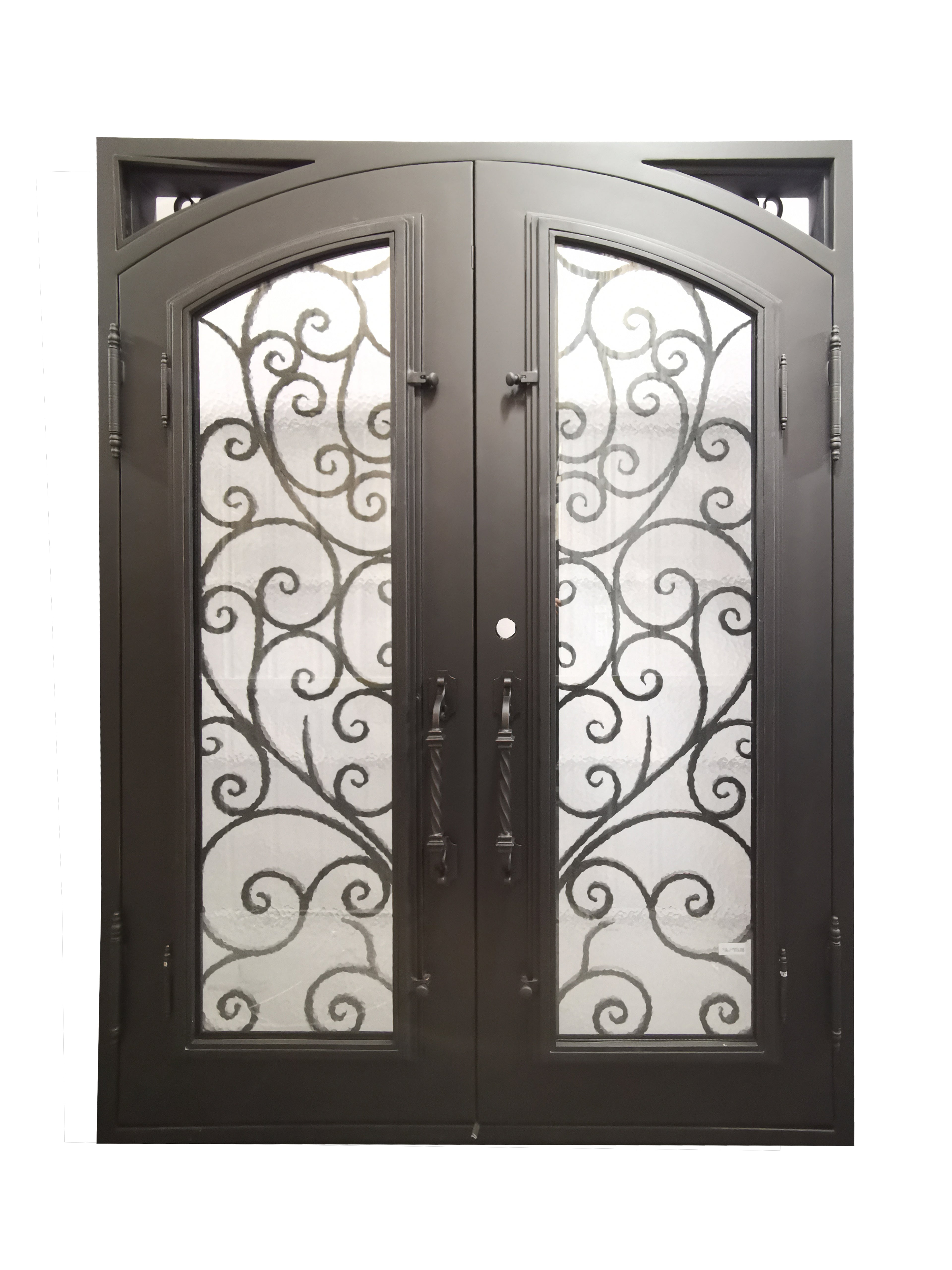 Carthage Model Double Front Entry Iron Door With Tempered Aqua Lite Glass Dark Bronze Finish - AAWAIZ IMPORTS