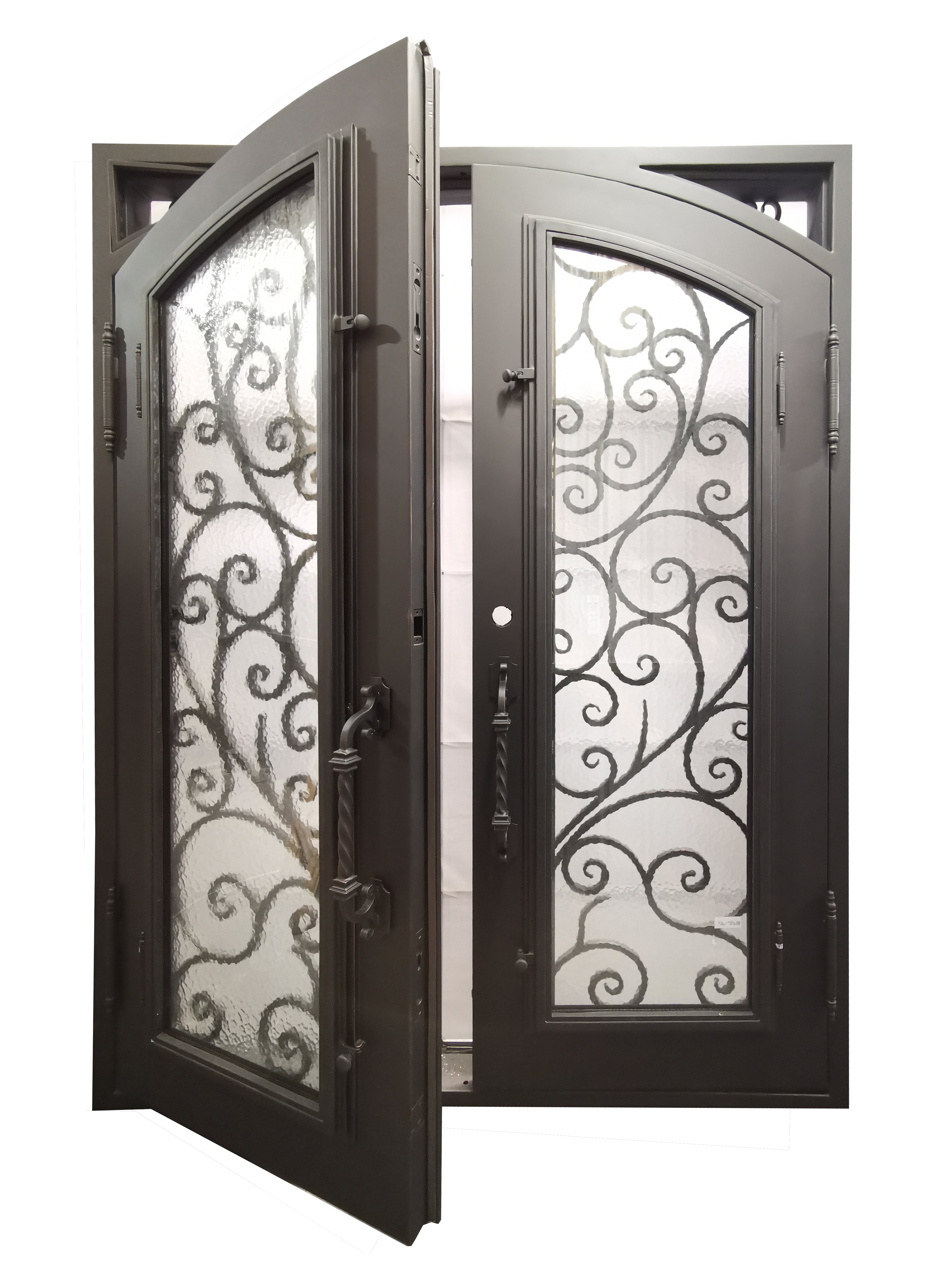 Carthage Model Double Front Entry Iron Door With Tempered Aqua Lite Glass Dark Bronze Finish - AAWAIZ IMPORTS