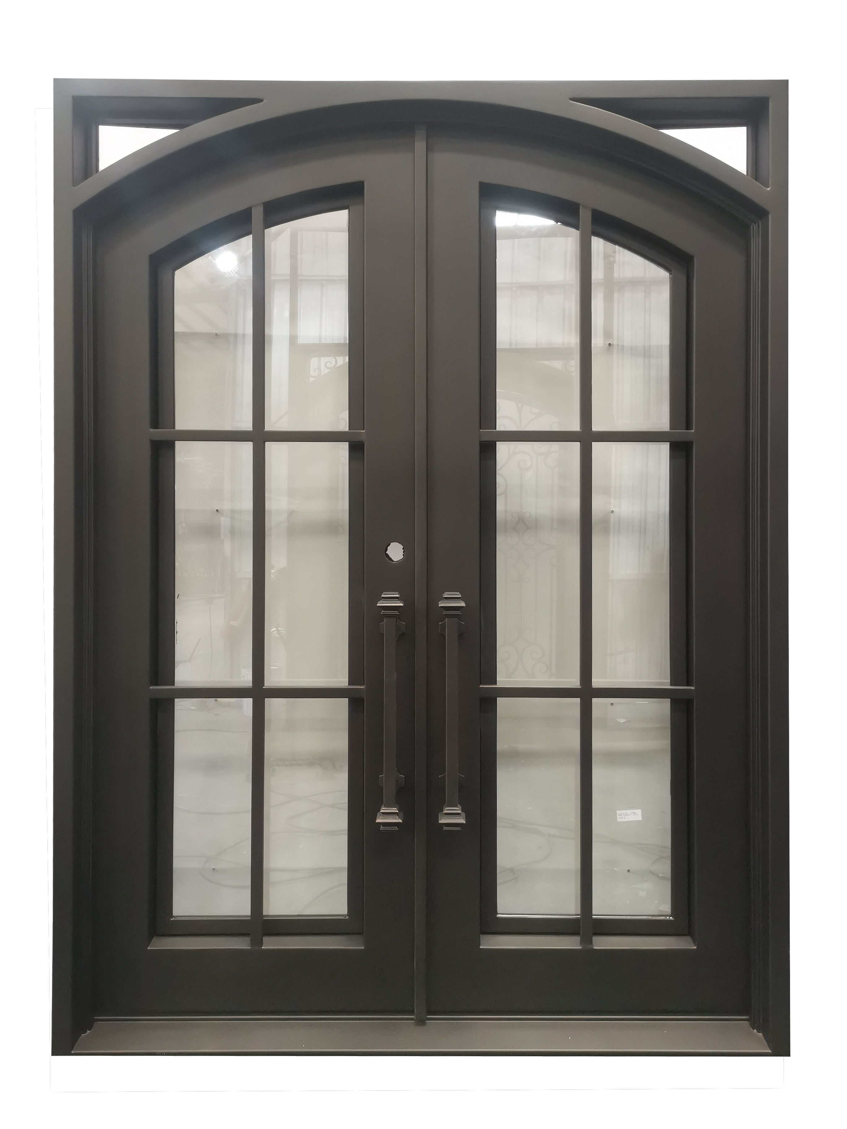 Covington Model Double Front Entry Iron Door With Tempered Low E Clear Glass Dark Bronze Finish - AAWAIZ IMPORTS