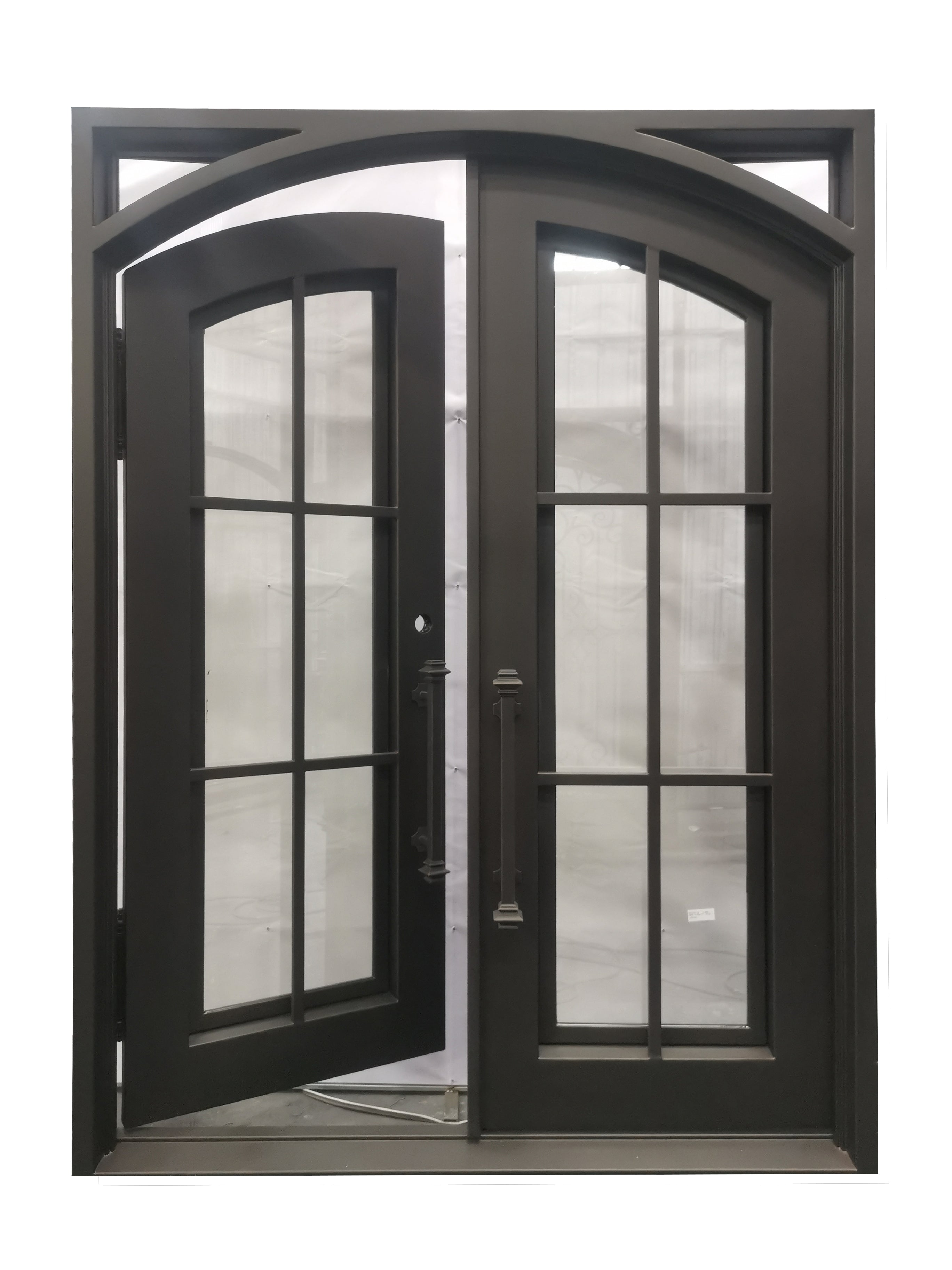 Covington Model Double Front Entry Iron Door With Tempered Low E Clear Glass Dark Bronze Finish - AAWAIZ IMPORTS
