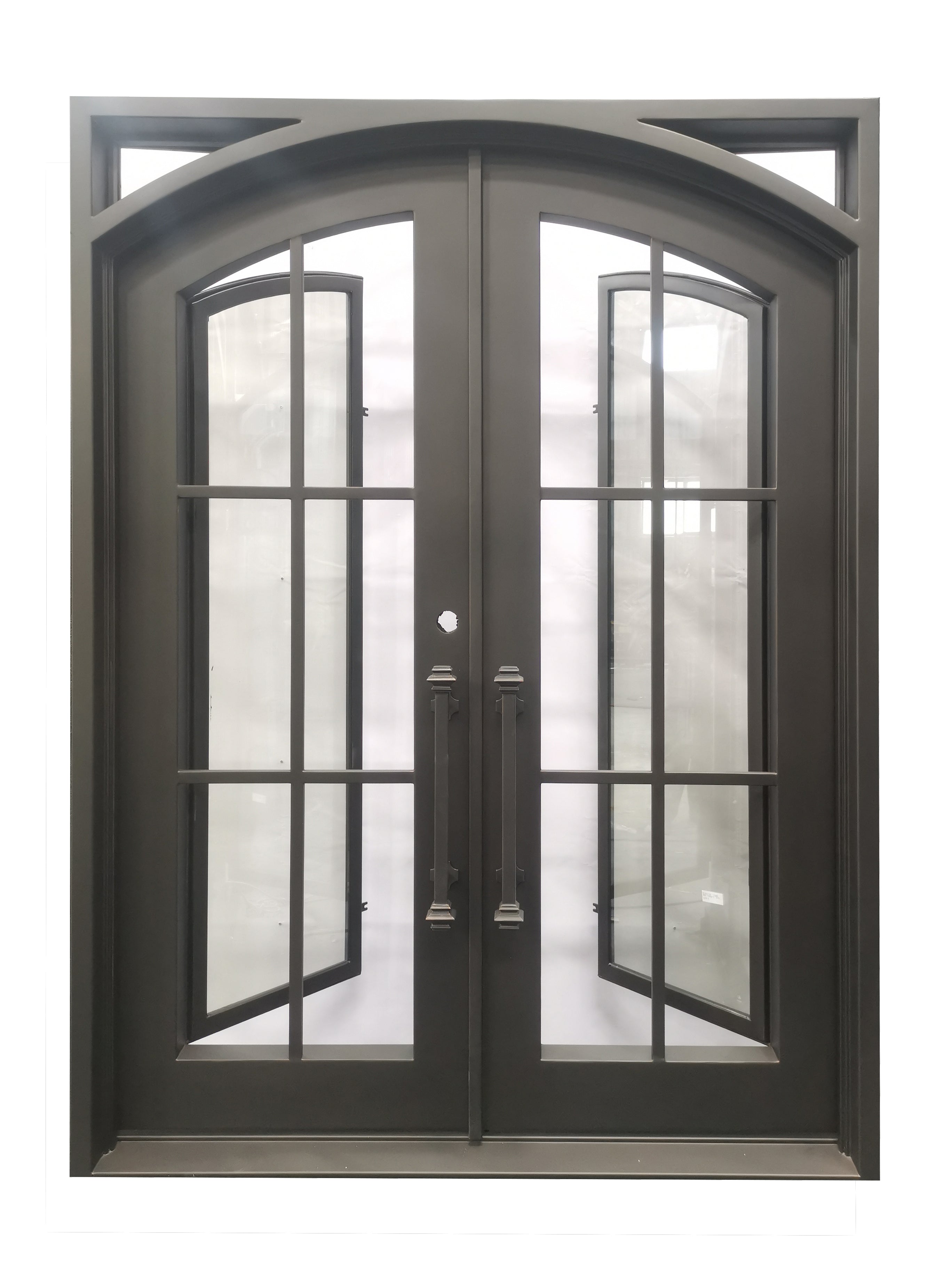 Covington Model Double Front Entry Iron Door With Tempered Low E Clear Glass Dark Bronze Finish - AAWAIZ IMPORTS