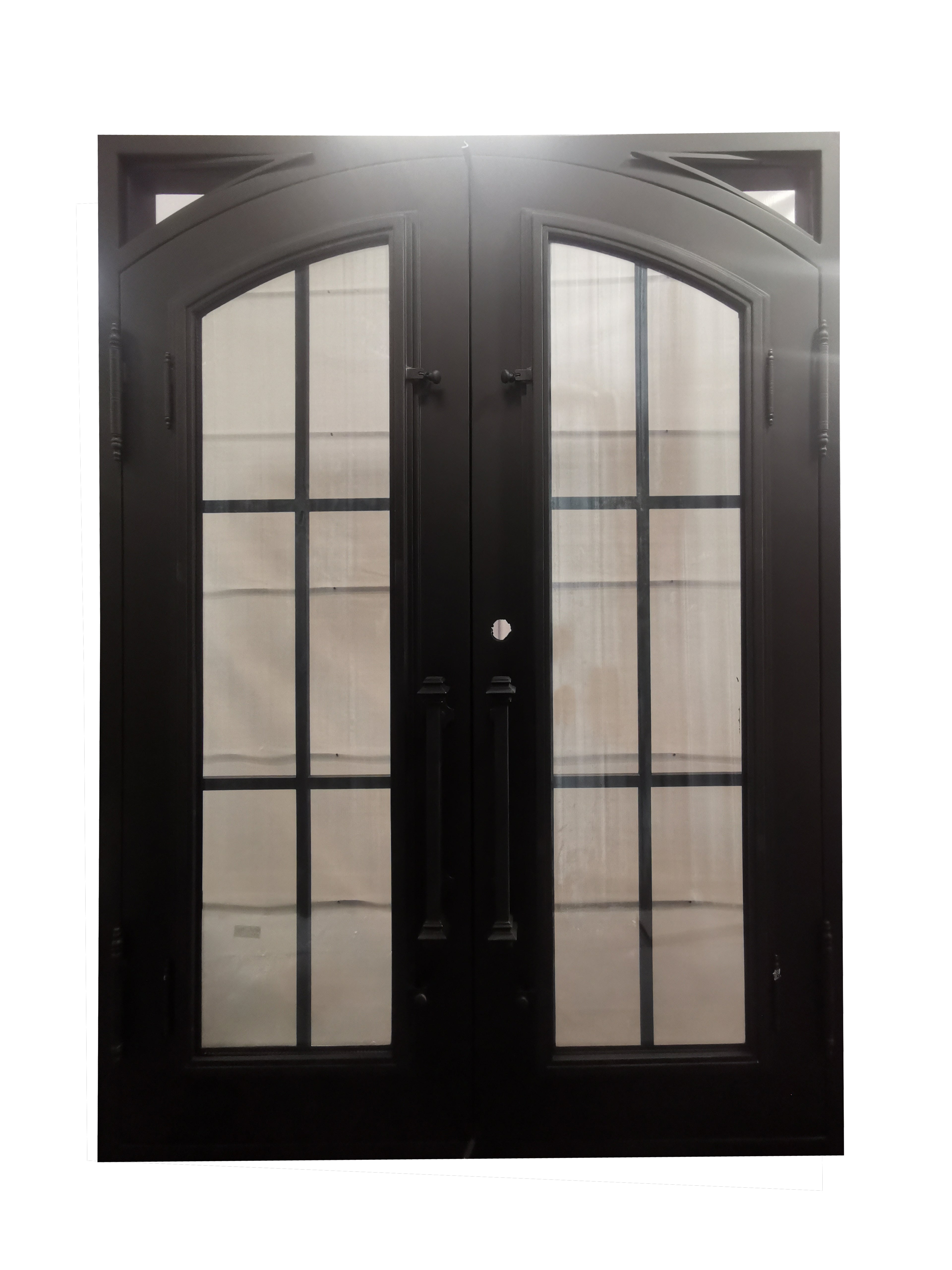 Covington Model Double Front Entry Iron Door With Tempered Low E Clear Glass Dark Bronze Finish - AAWAIZ IMPORTS