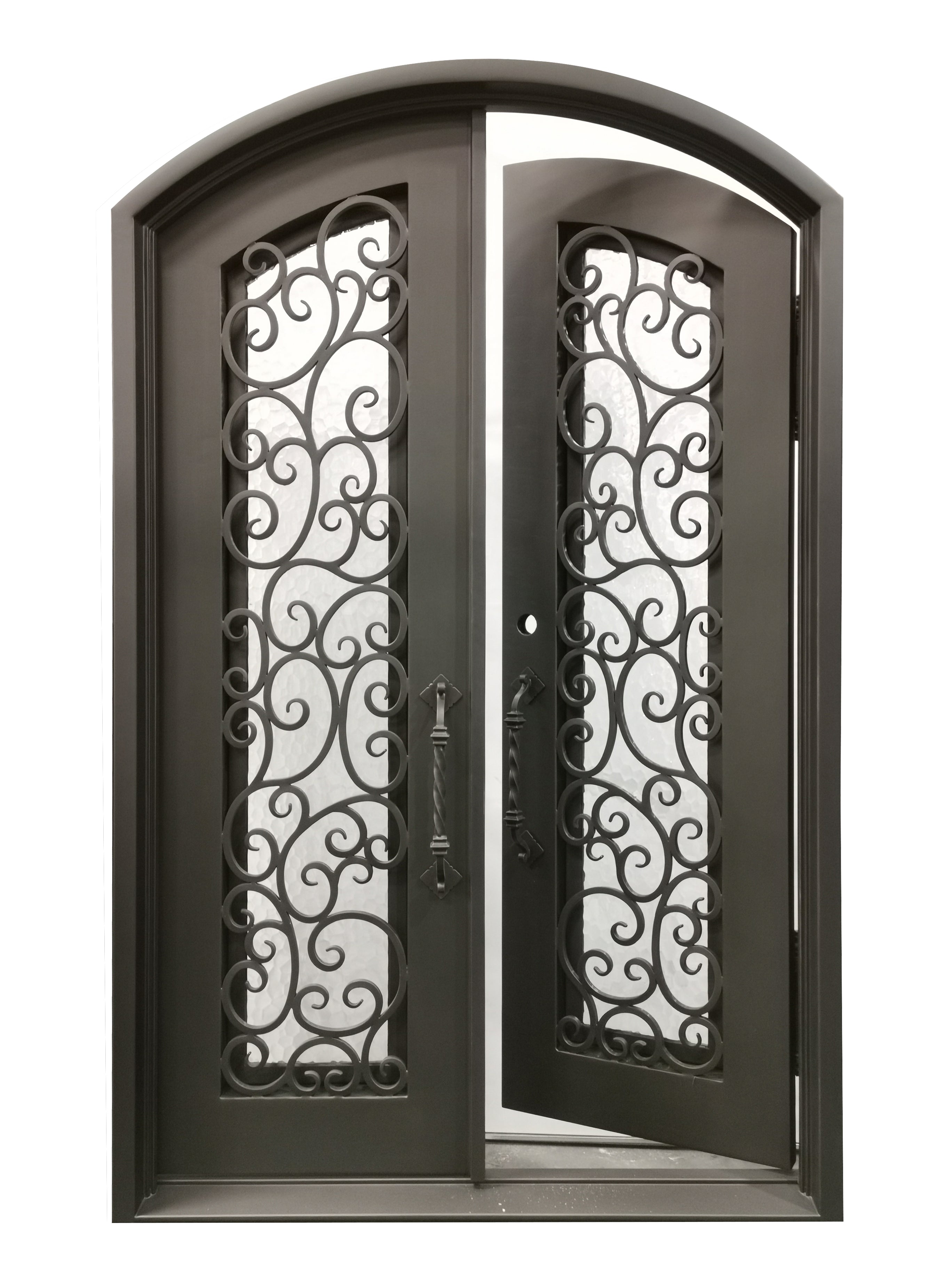 Cisco Model Double Front Entry Iron Door With Tempered Water Cube Glass Dark Bronze Finish - AAWAIZ IMPORTS