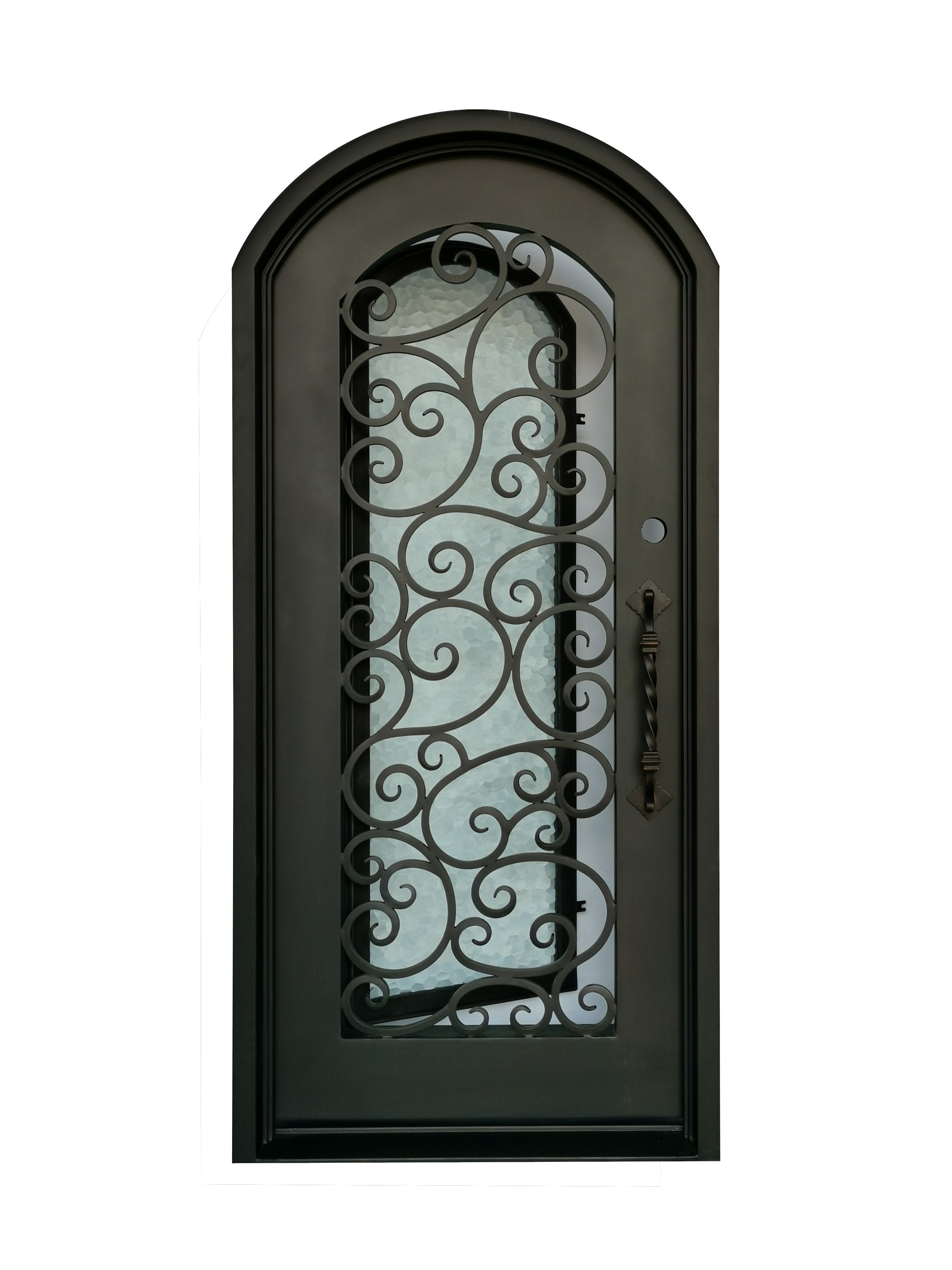 Cisco Model Pre Hung Single Front Entry Wrought Iron Door With Water Cube Glass