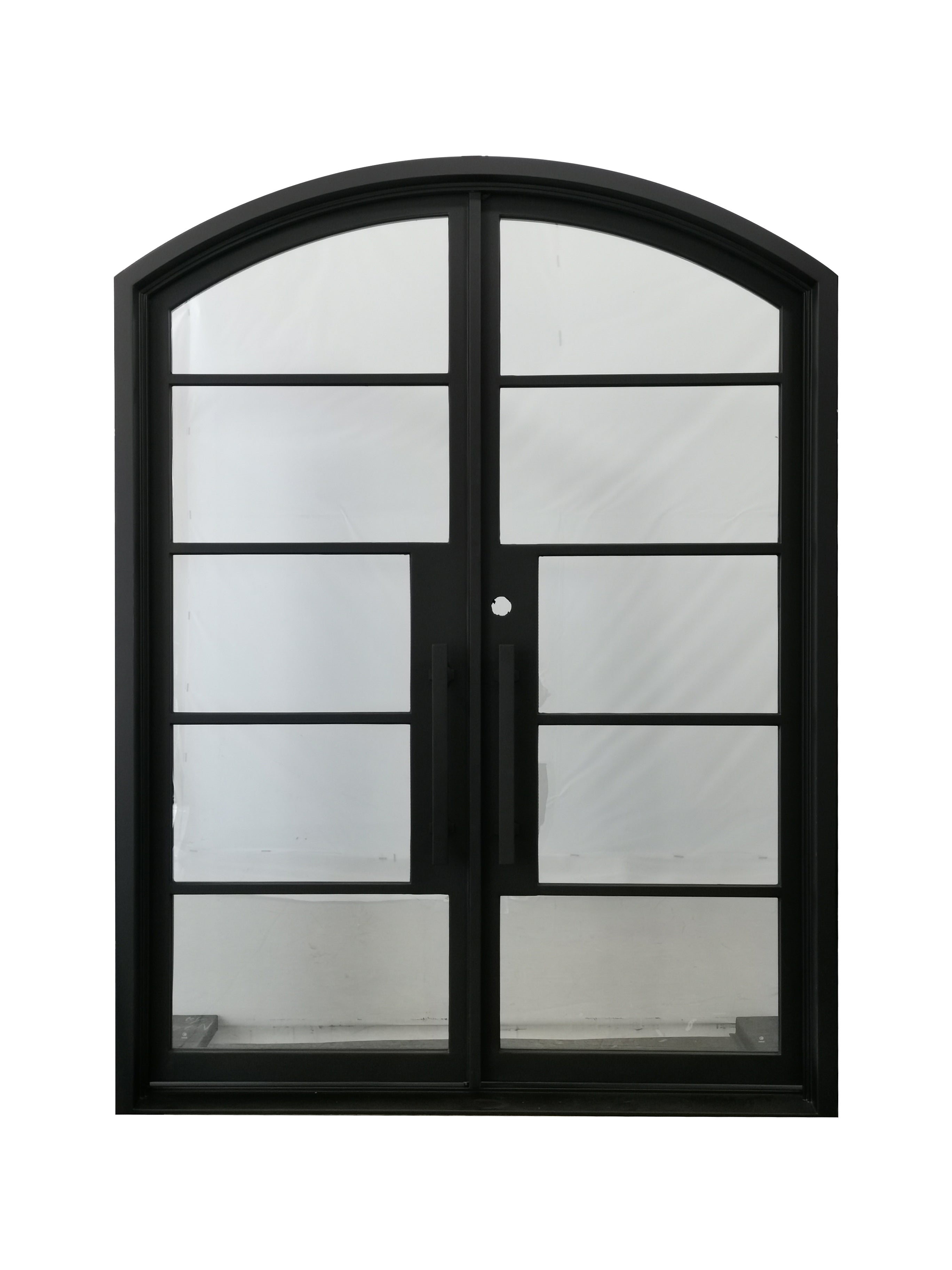 Travis Model Double Front Entry Iron Door With Tempered Low E Clear Glass Matt Black Finish - AAWAIZ IMPORTS