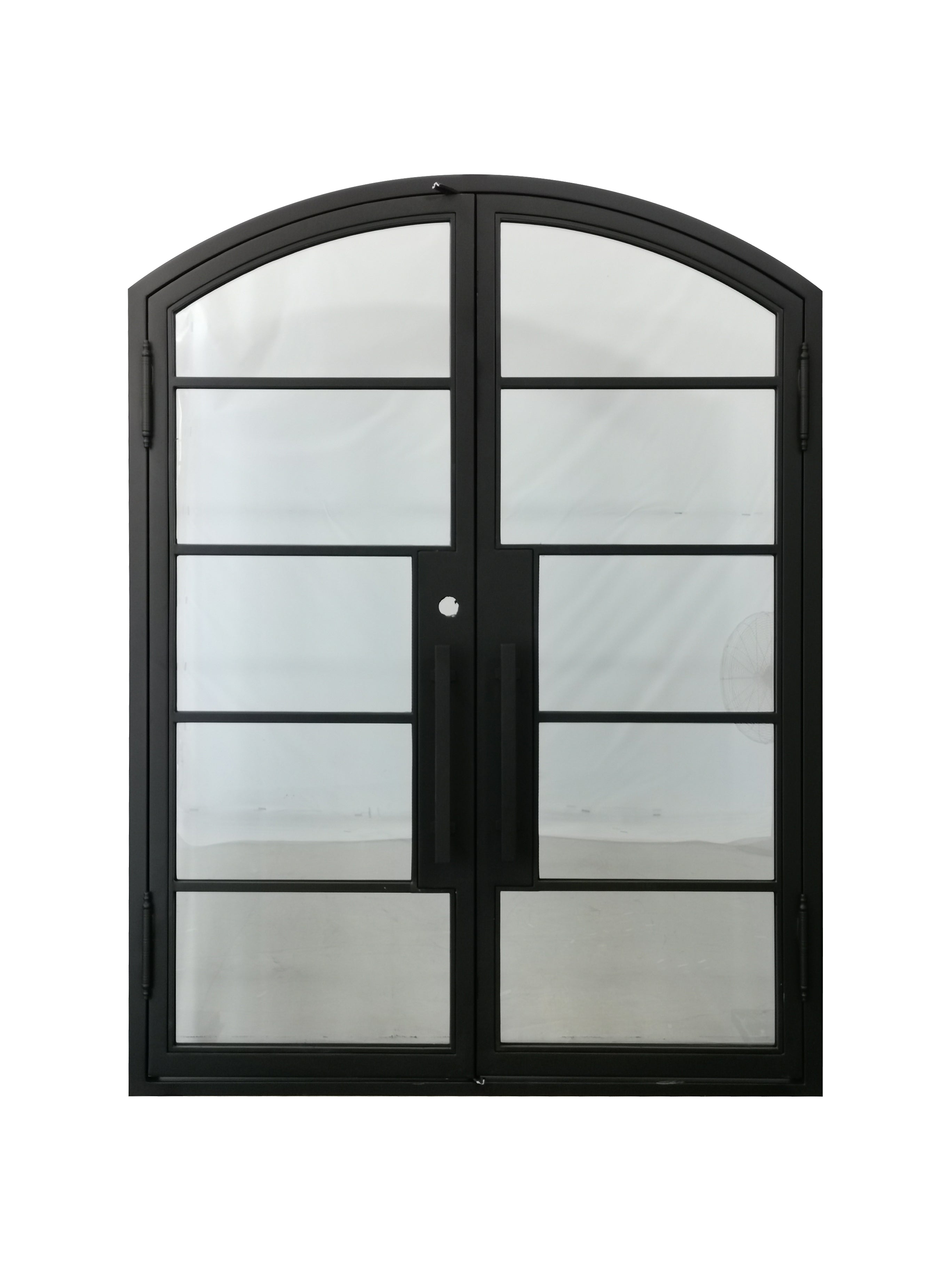 Travis Model Double Front Entry Iron Door With Tempered Low E Clear Glass Matt Black Finish - AAWAIZ IMPORTS