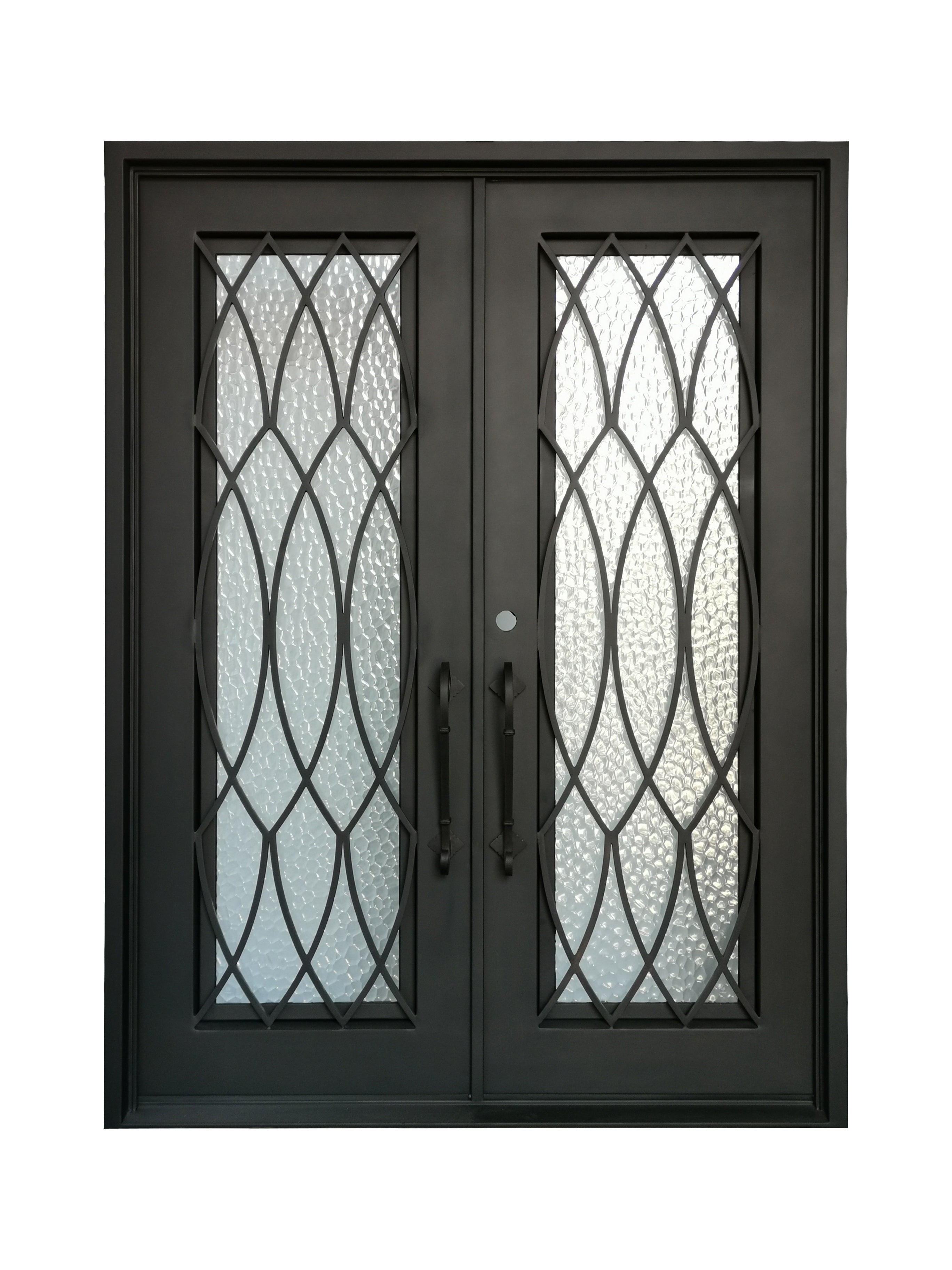 Burleson Model Double Front Entry Iron Door With Tempered Water Cube Glass Dark Bronze Finish - AAWAIZ IMPORTS