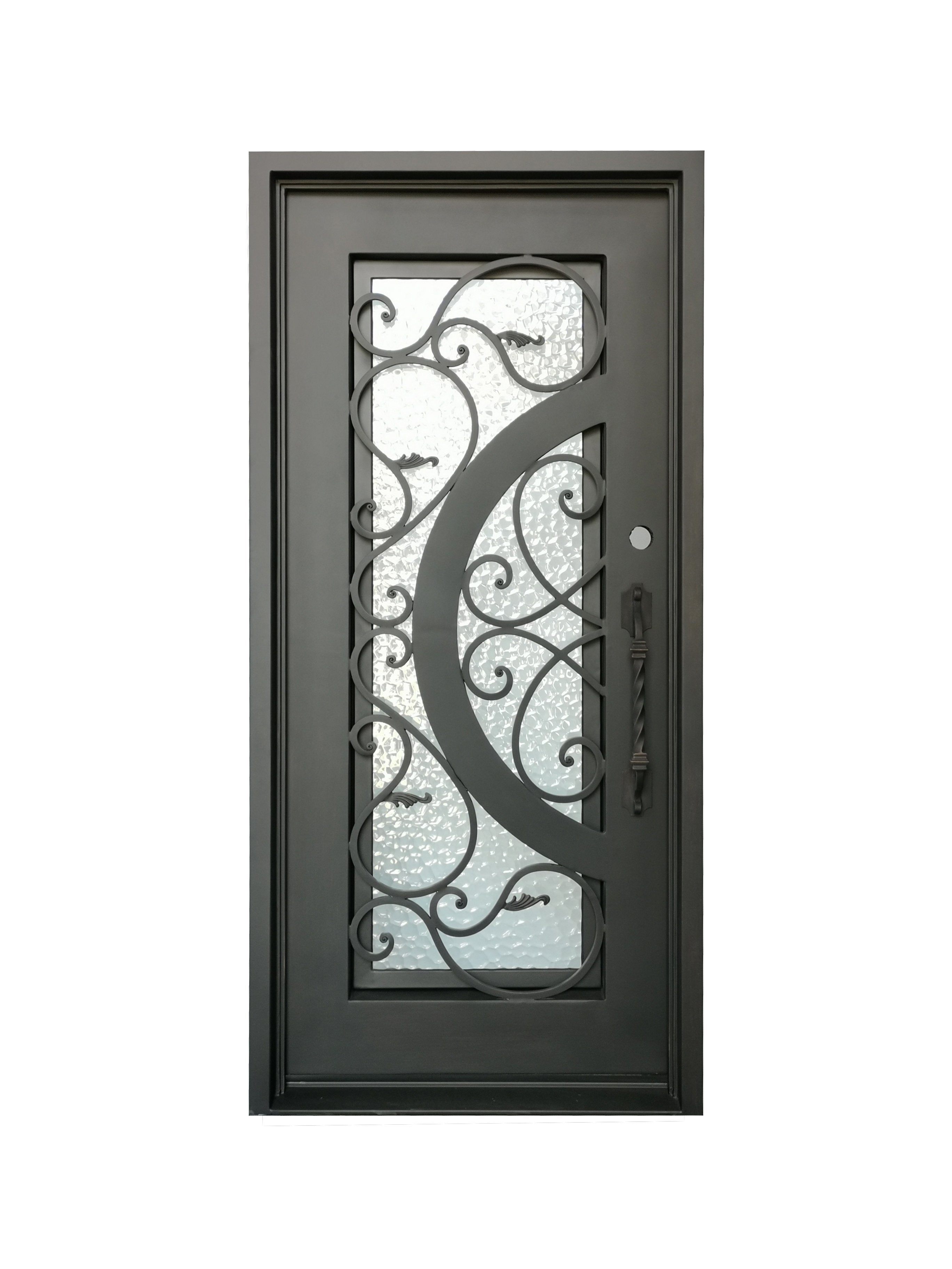 Barry Model Pre Hung Single Front Entry Wrought Iron Door With Water Cube Glass