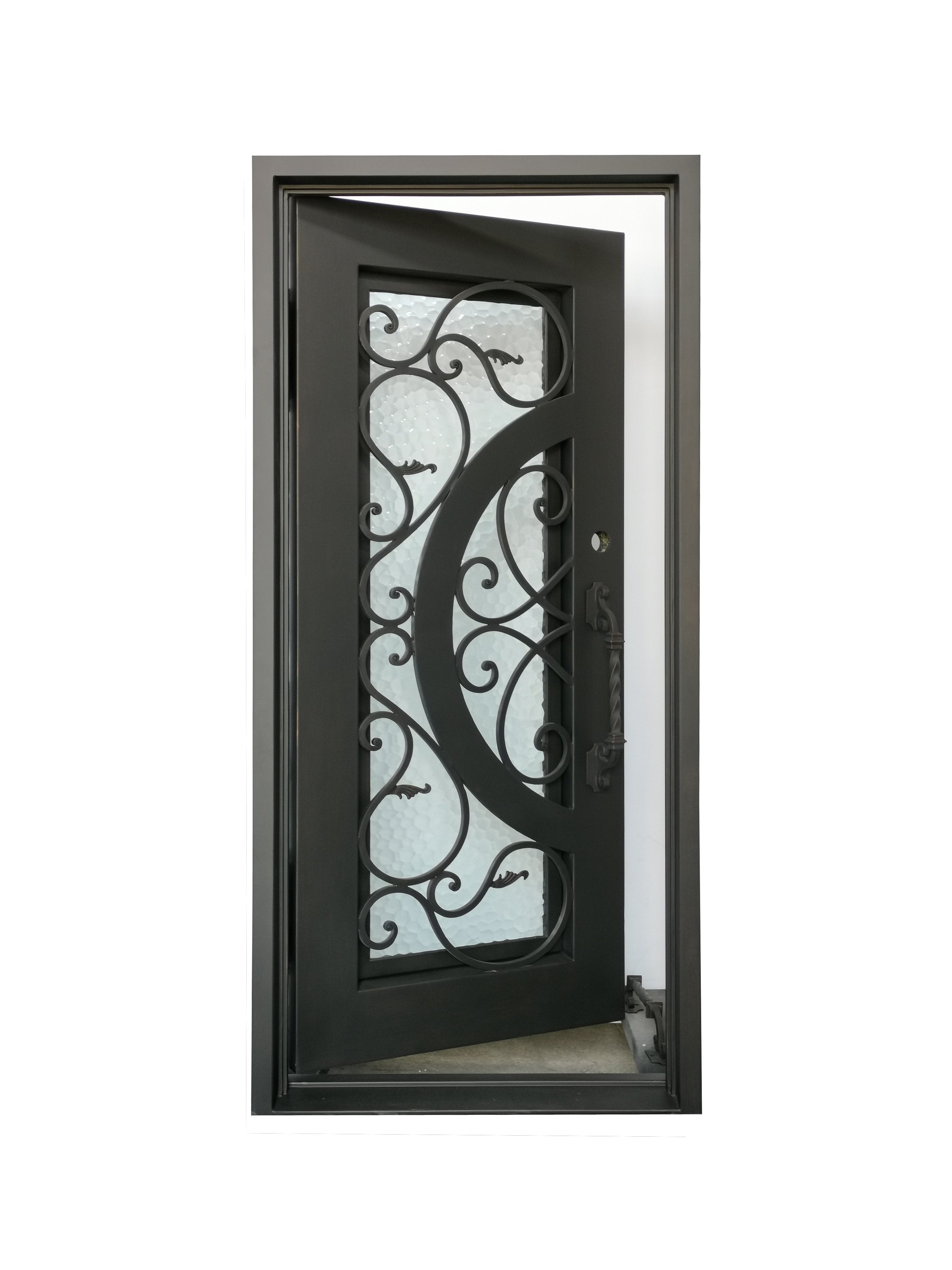 Barry Model Pre Hung Single Front Entry Wrought Iron Door With Water Cube Glass