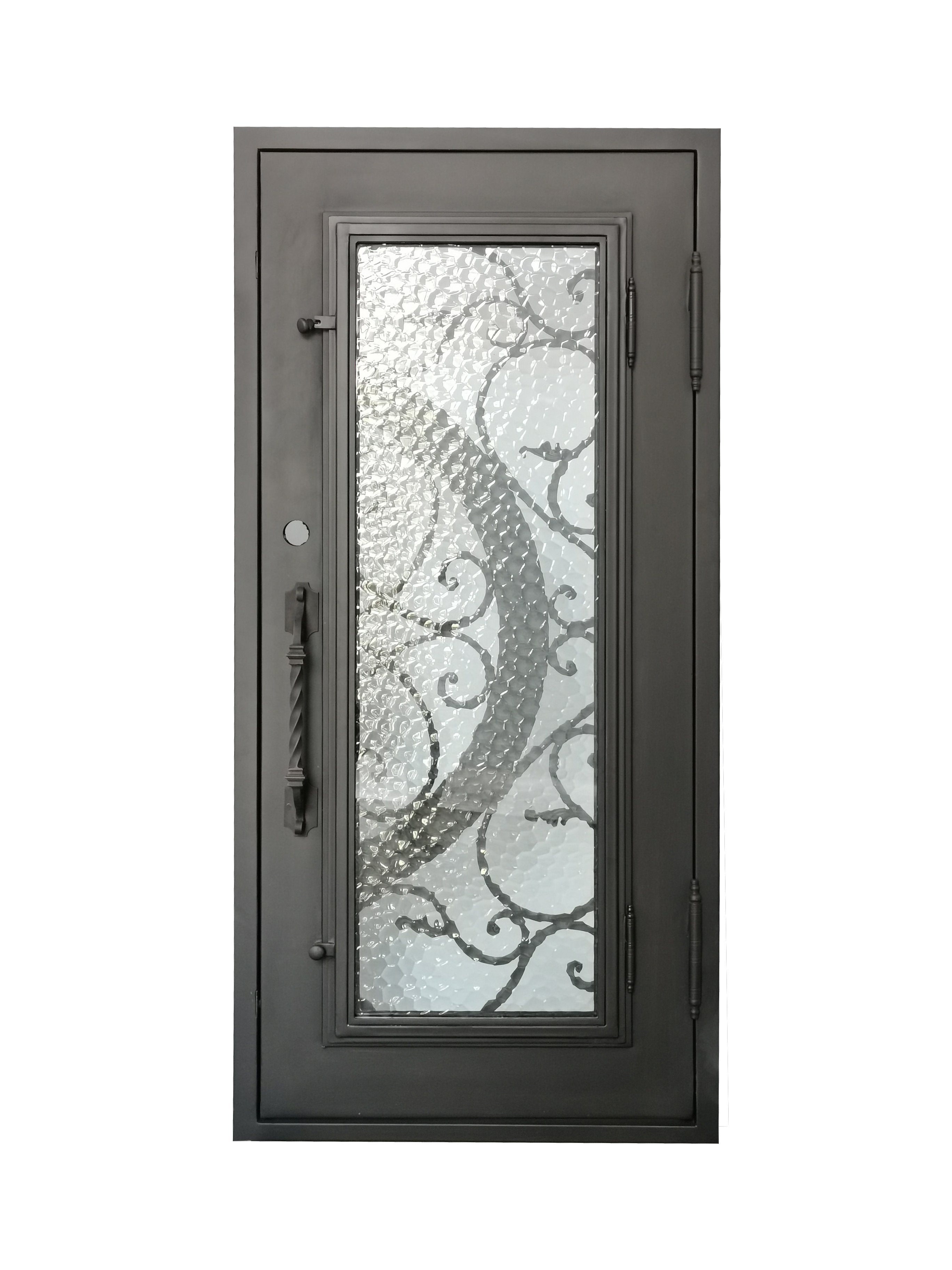 Barry Model Pre Hung Single Front Entry Wrought Iron Door With Water Cube Glass