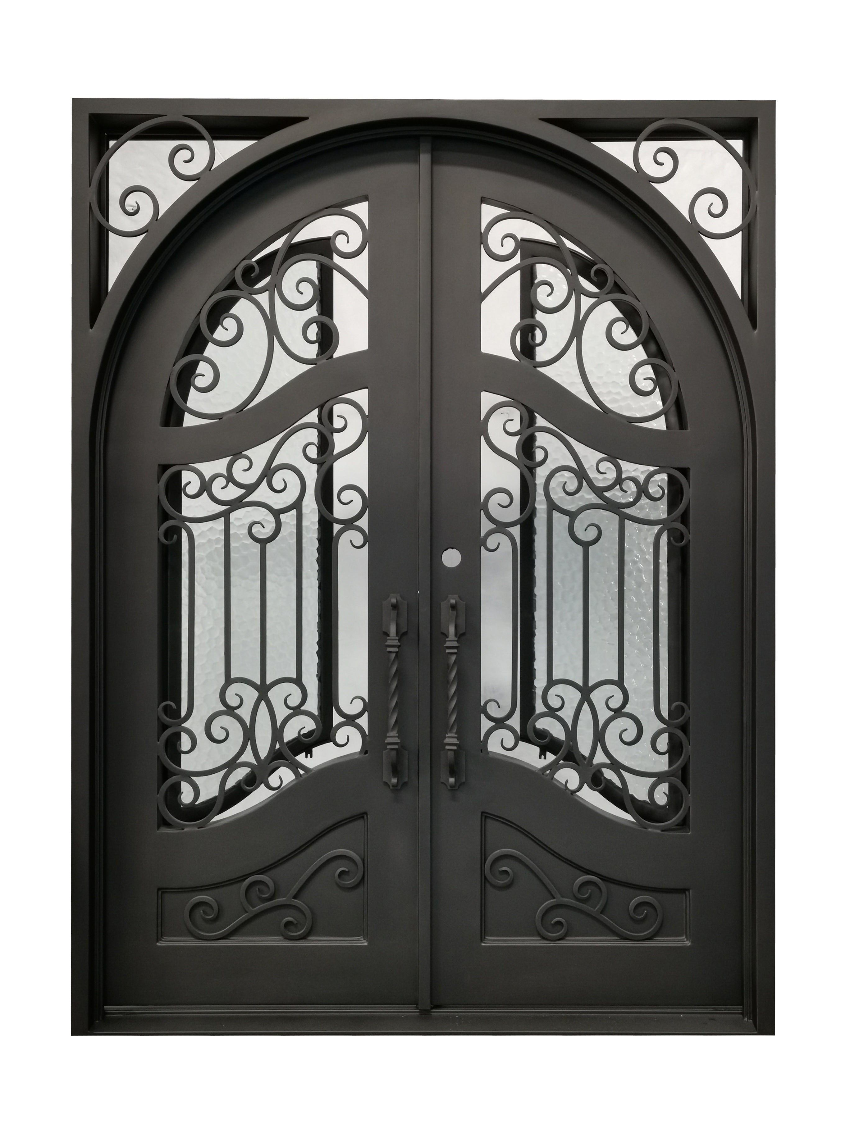 Calvert Model Double Front Entry Iron Door With Tempered Water Cube Glass Dark Bronze Finish